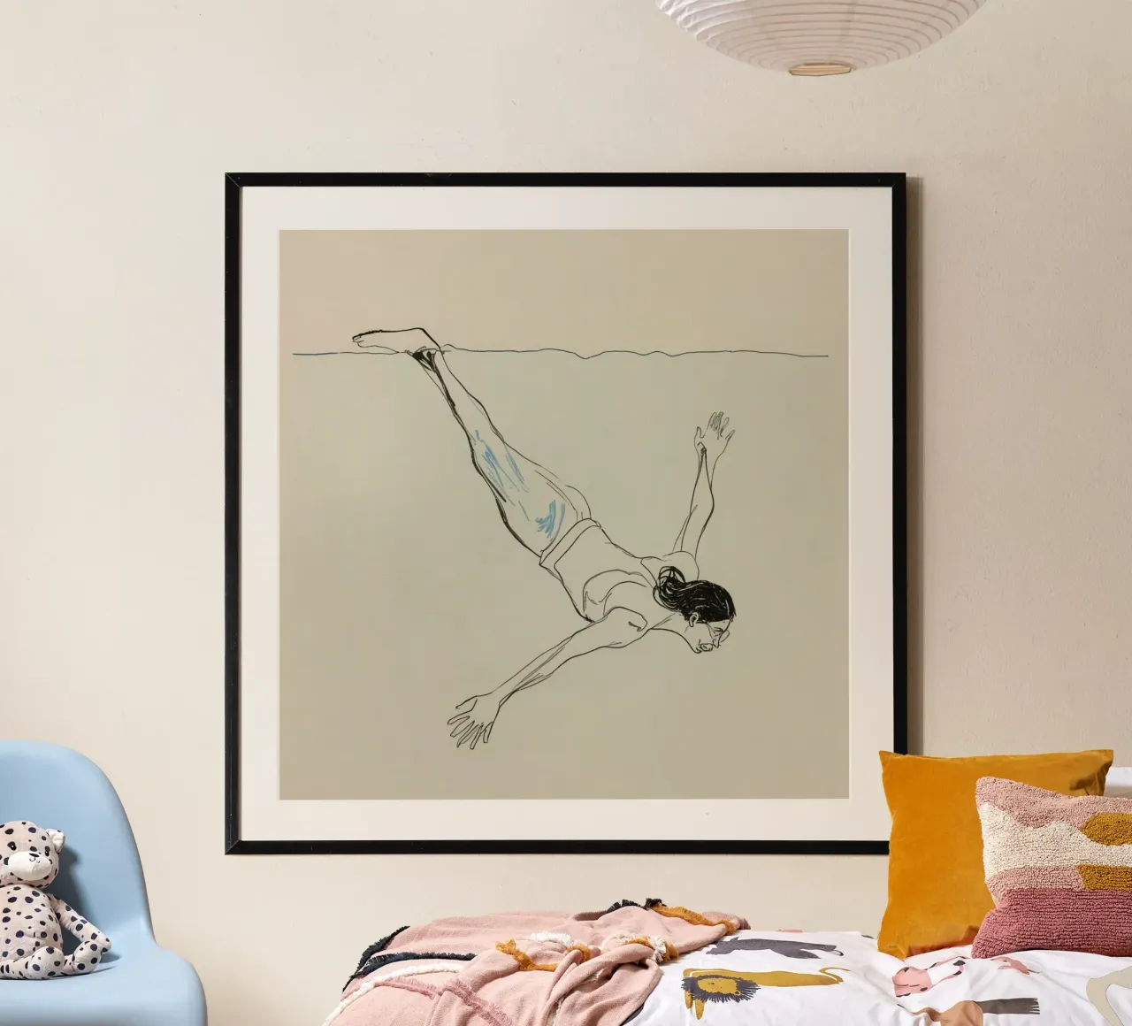 Subacqueo che esegue un'aggraziata discesa subacquea in un ambiente tranquillo carta hahnemühle da DesignDoodle