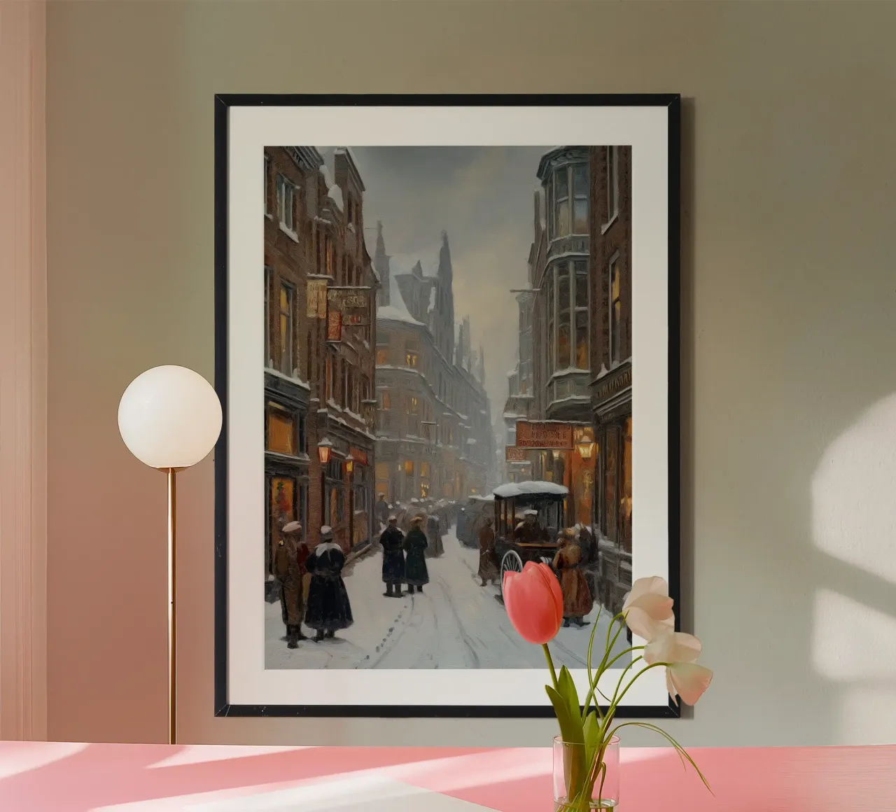 Nevicata della città vittoriana - Accogliente scena di strada invernale poster da ClubArt