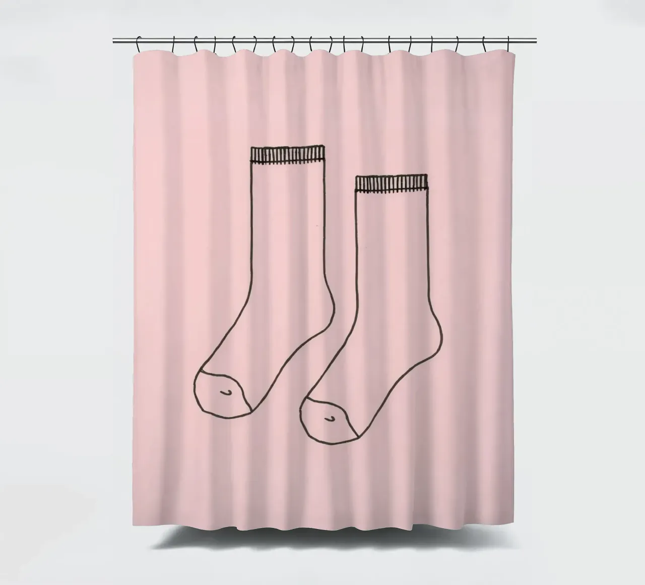 Simple design of a pair of socks with a pink background shower curtain by DesignDoodle