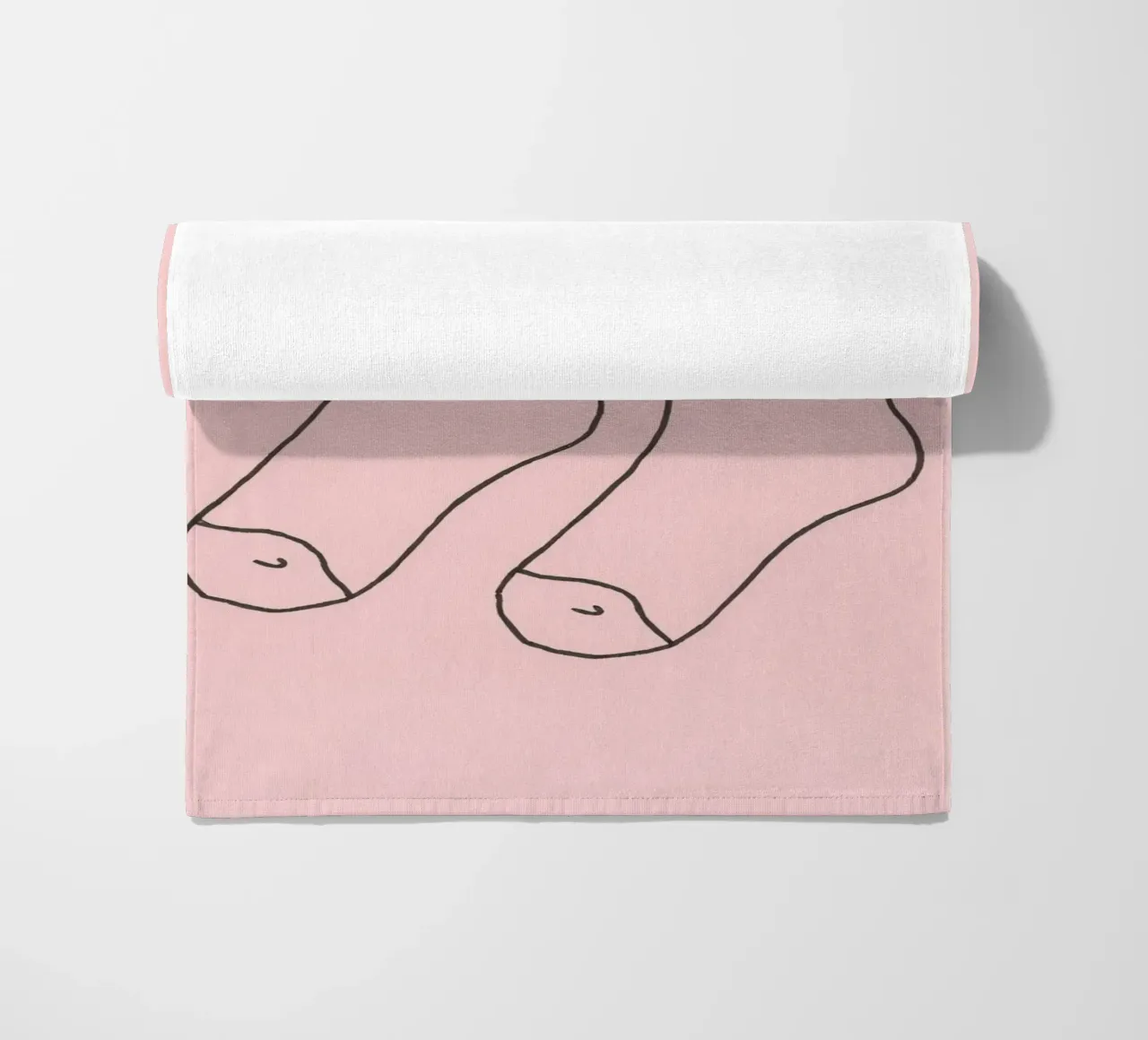 Simple design of a pair of socks with a pink background beach towel by DesignDoodle