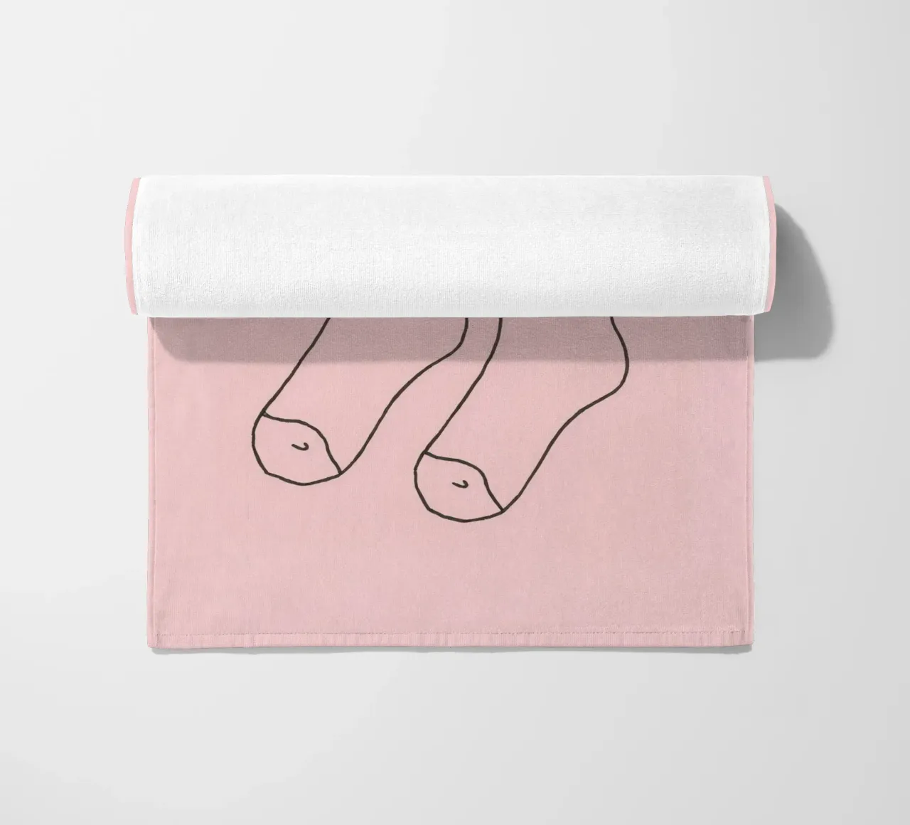 Simple design of a pair of socks with a pink background beach towel by DesignDoodle