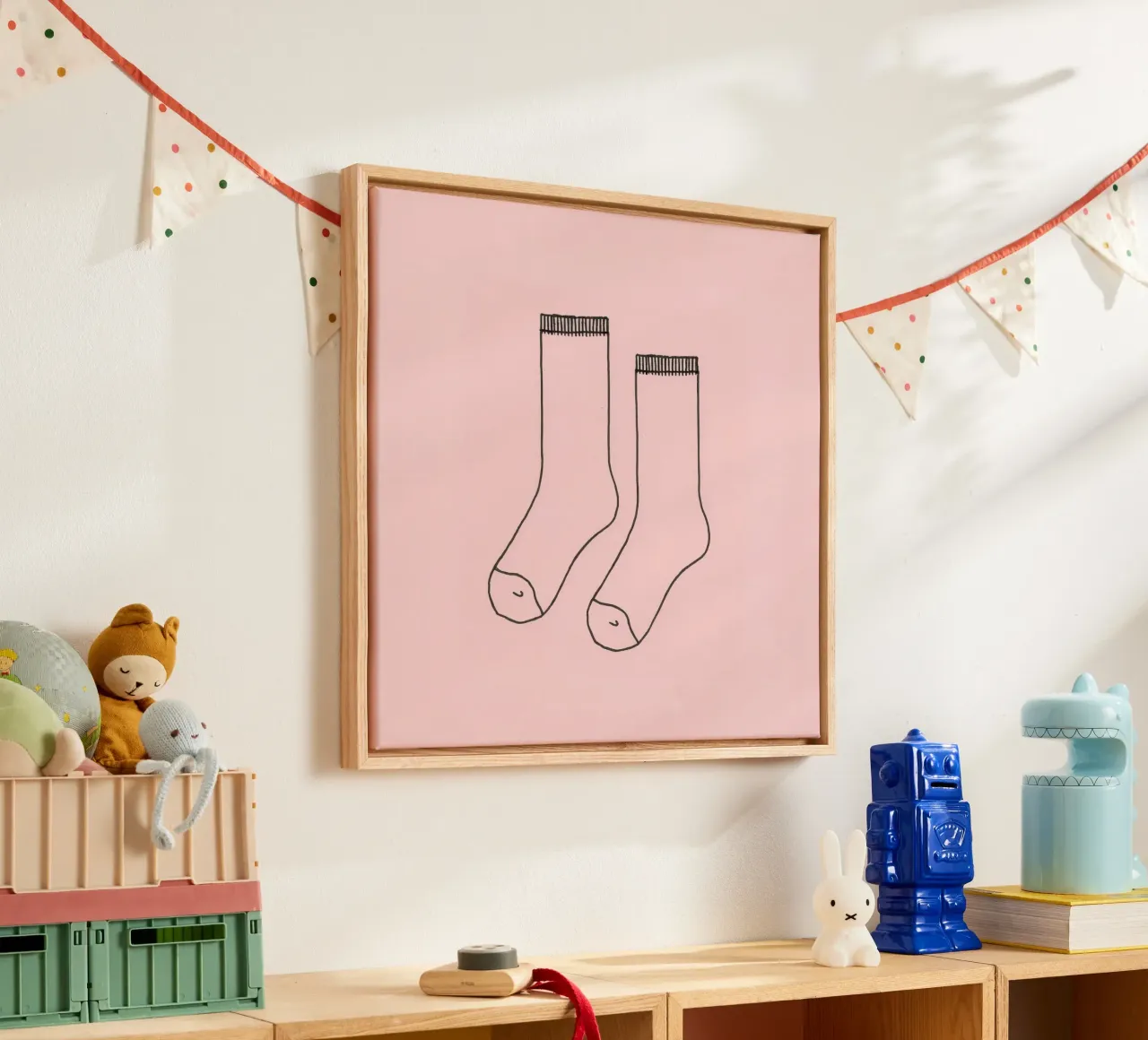 Simple design of a pair of socks with a pink background canvas by DesignDoodle