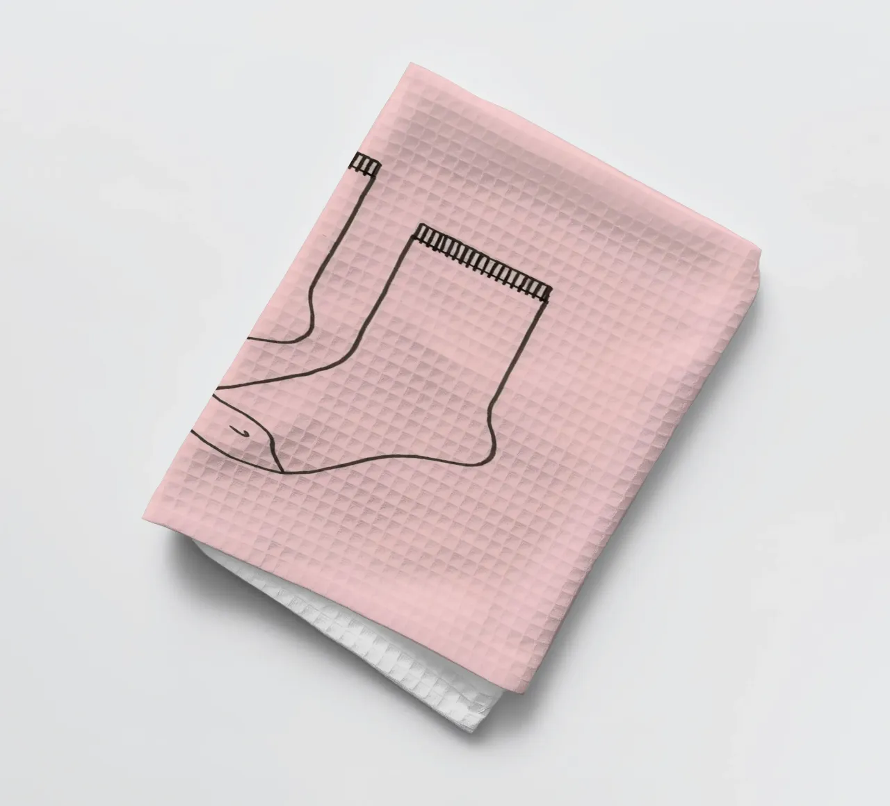 Simple design of a pair of socks with a pink background tea towel by DesignDoodle