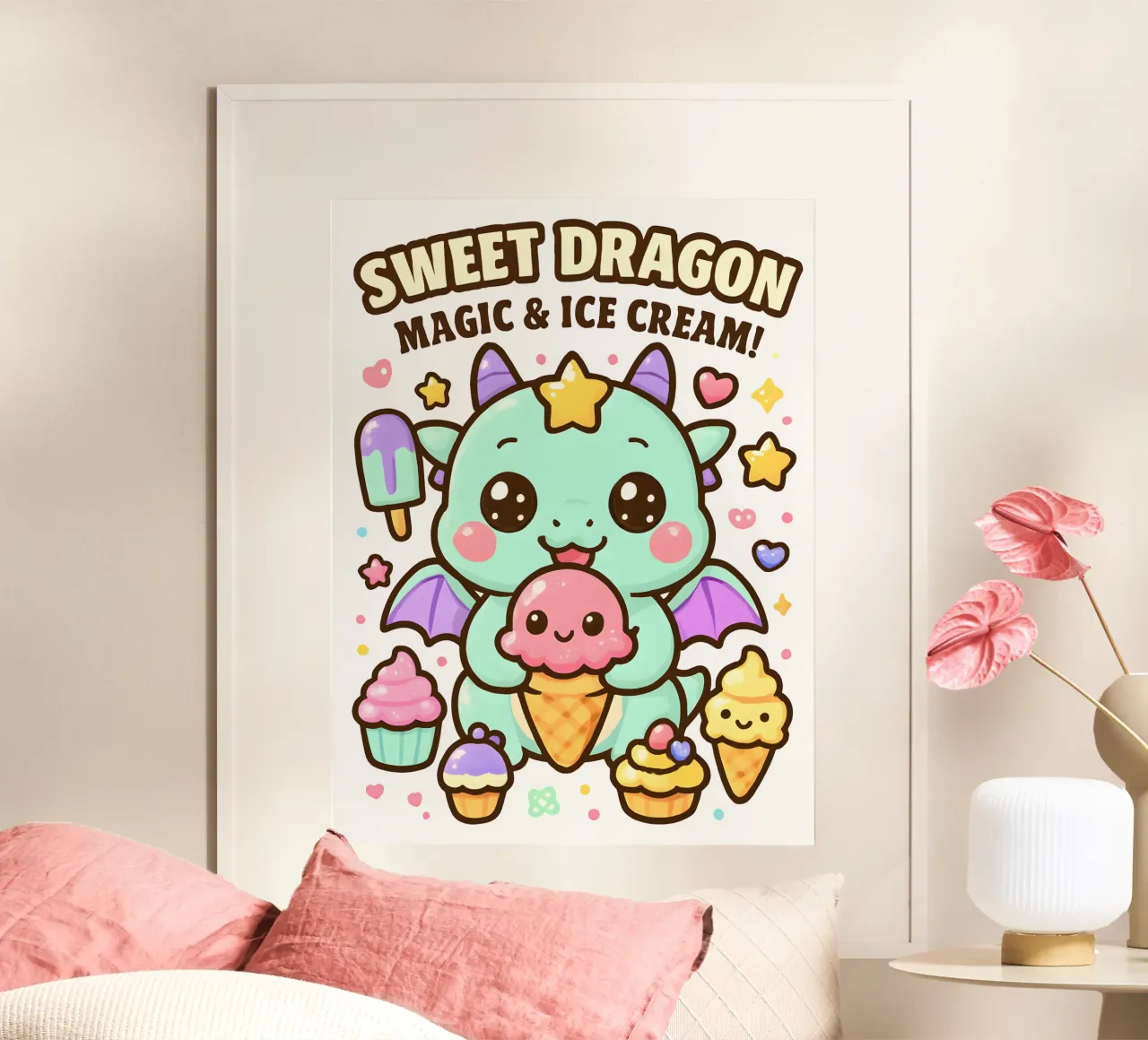 Drago dolce e carino poster con telaio in alluminio da LM2KONE