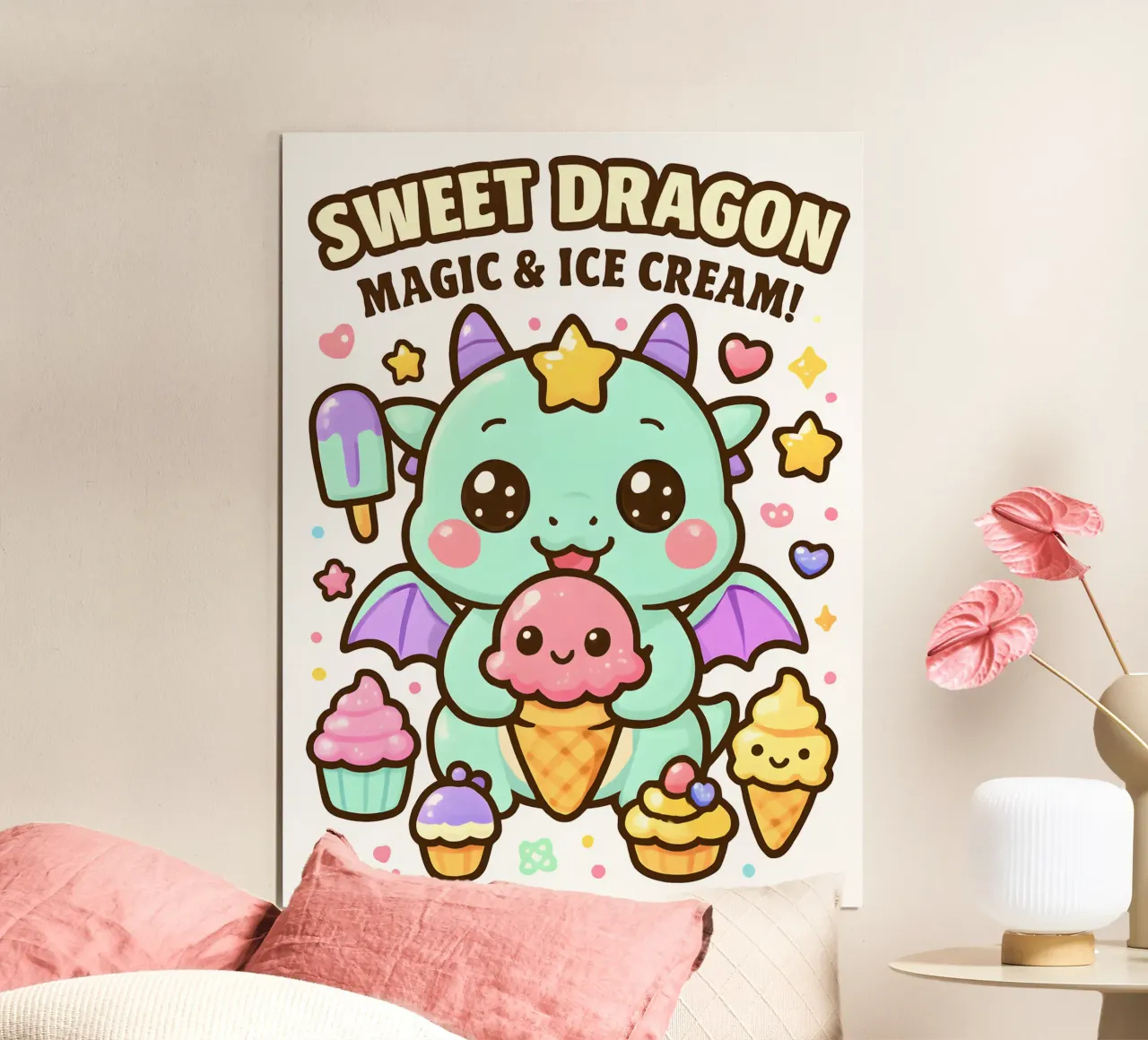 Drago dolce e carino poster con telaio in alluminio da LM2KONE
