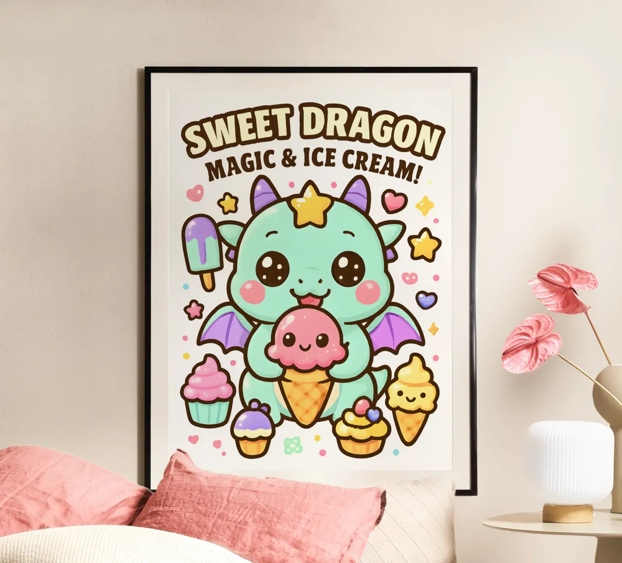 Drago dolce e carino poster con telaio in alluminio da LM2KONE