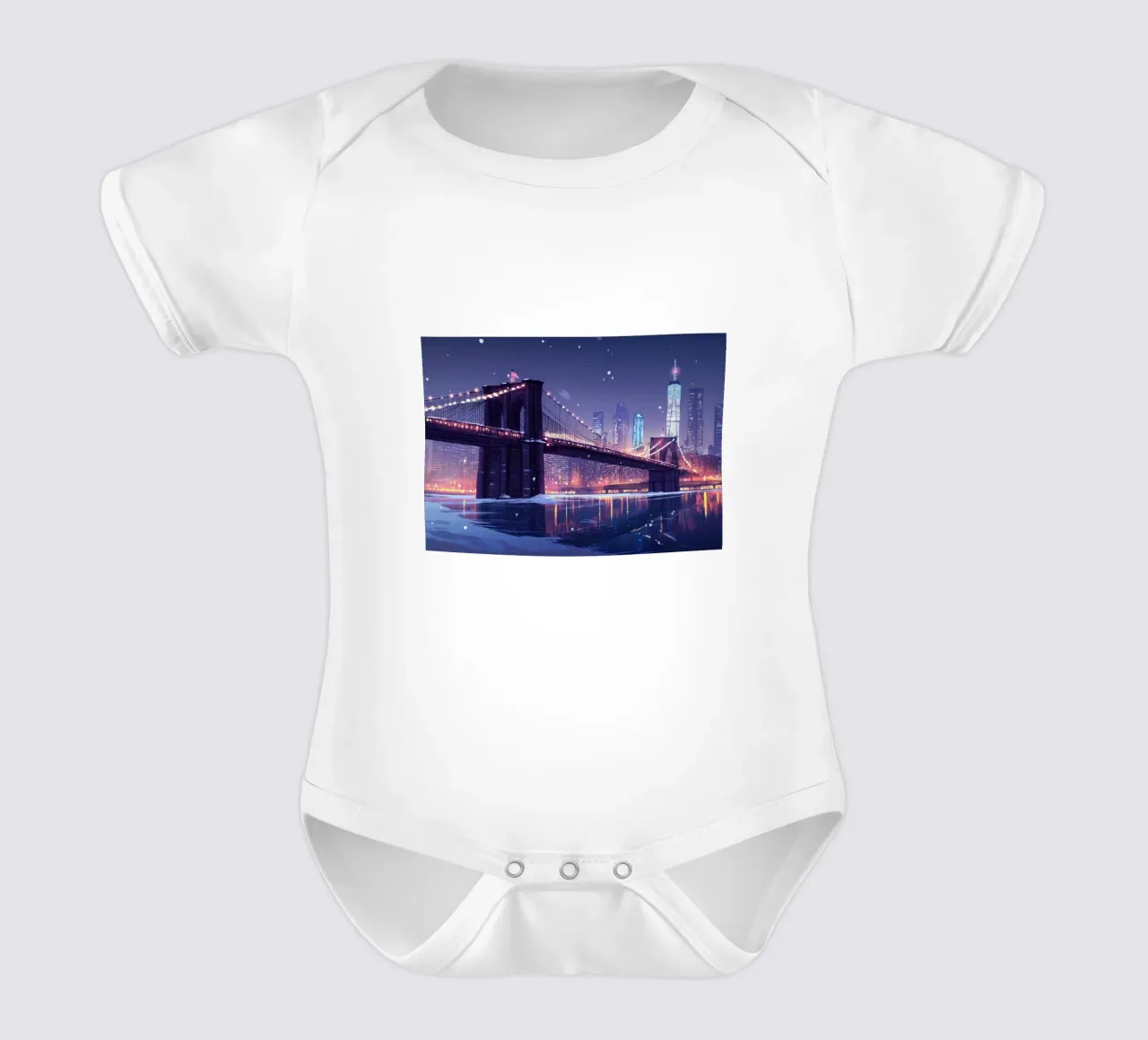 Brooklyn Bridge Winter Night - Iconic NYC Cityscape Art short-sleeve baby romper by ClubArt