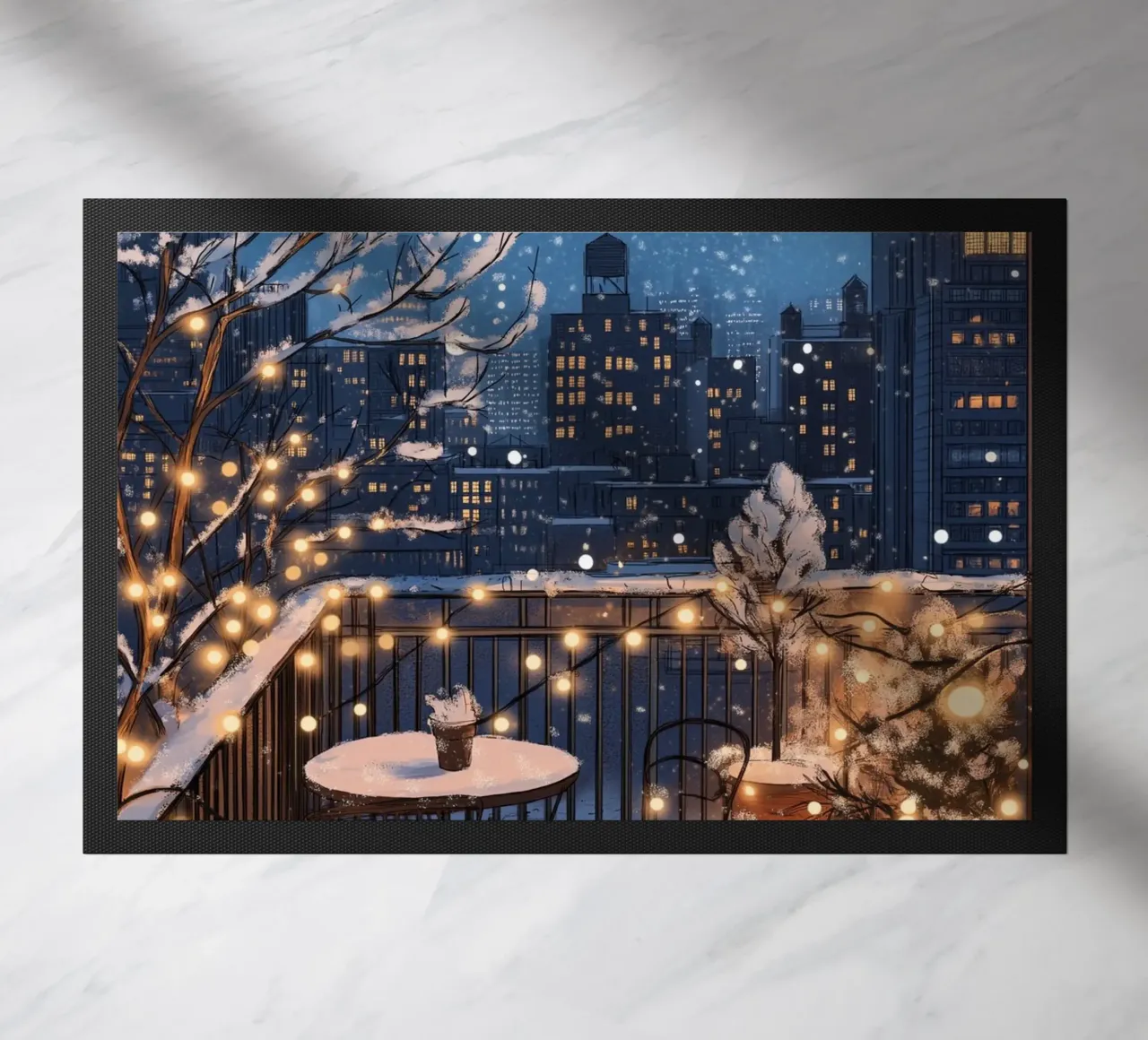 Accogliente balcone invernale - Luci sul tetto della città innevata zerbino da ClubArt