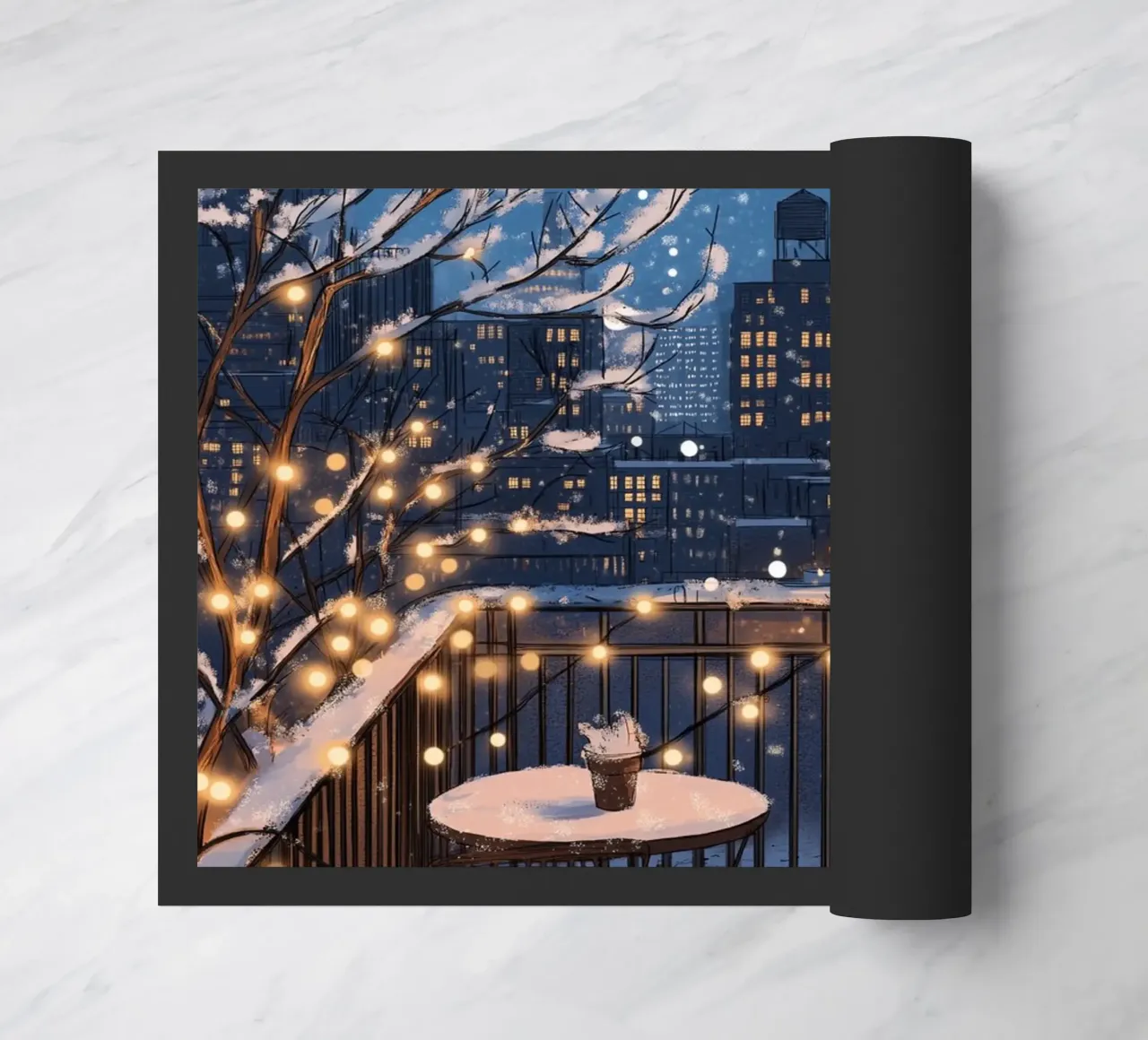 Accogliente balcone invernale - Luci sul tetto della città innevata zerbino da ClubArt