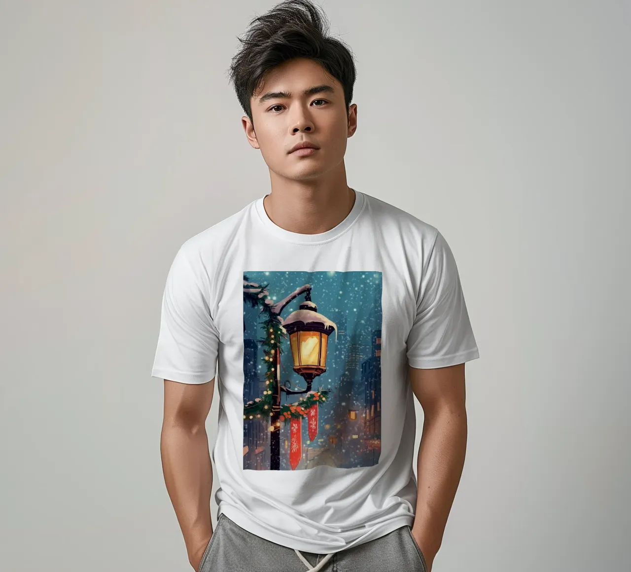 Accogliente lampione invernale - Luci della città innevate t-shirt da ClubArt