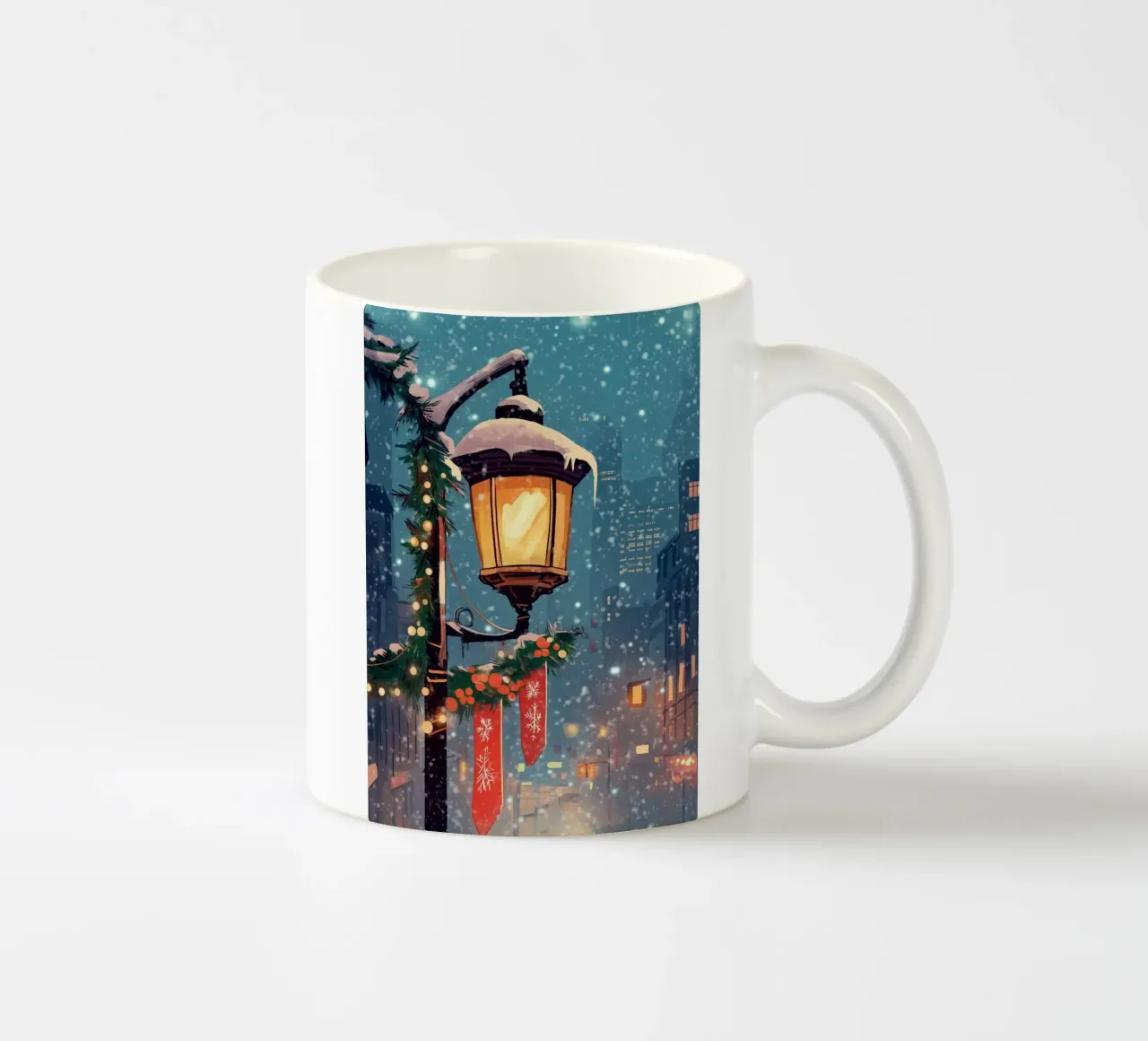Accogliente lampione invernale - Luci della città innevate tazza in ceramica da ClubArt