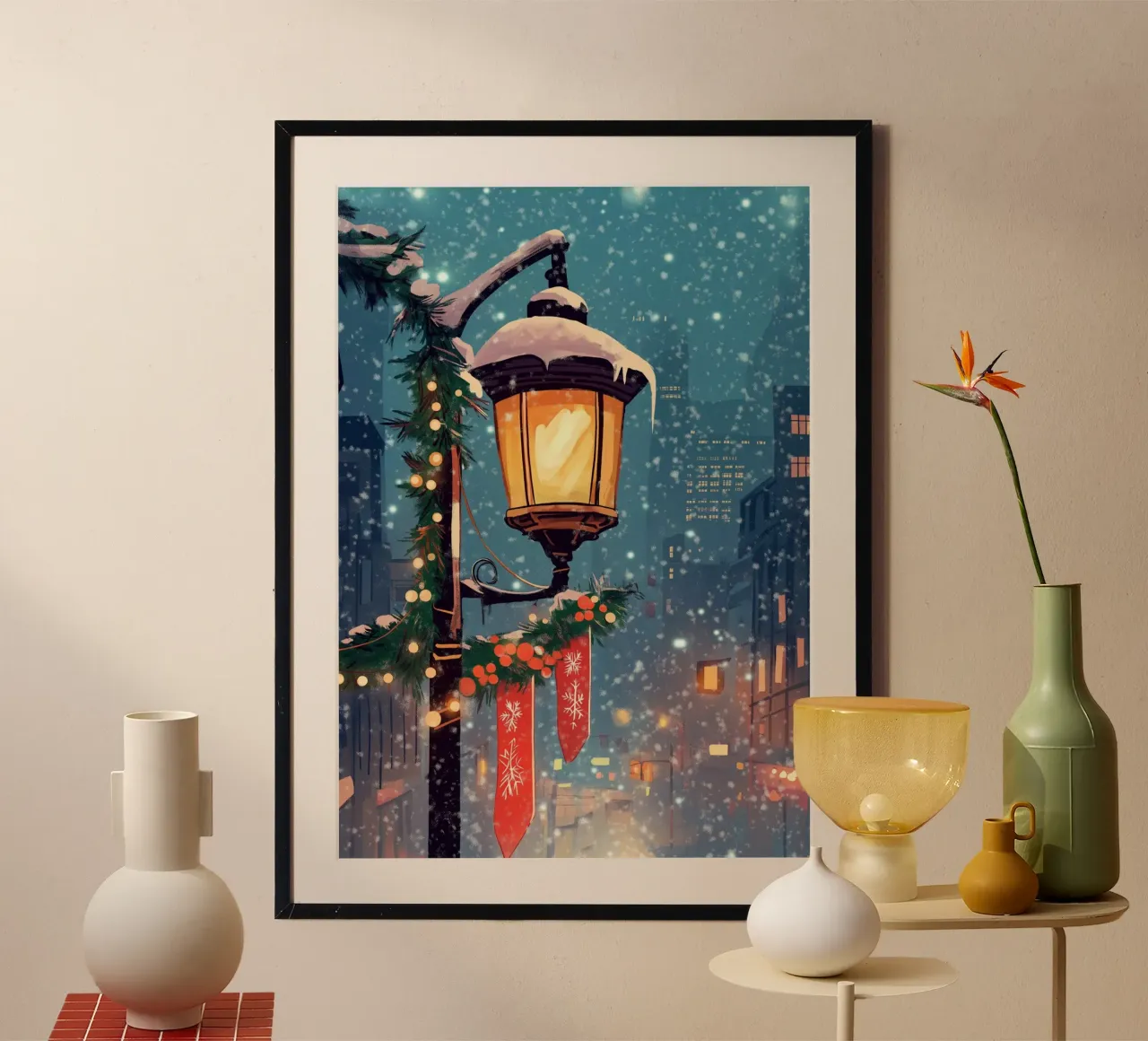 Cozy Winter Lamppost - Snowy City Street Lights hahnemühle by ClubArt