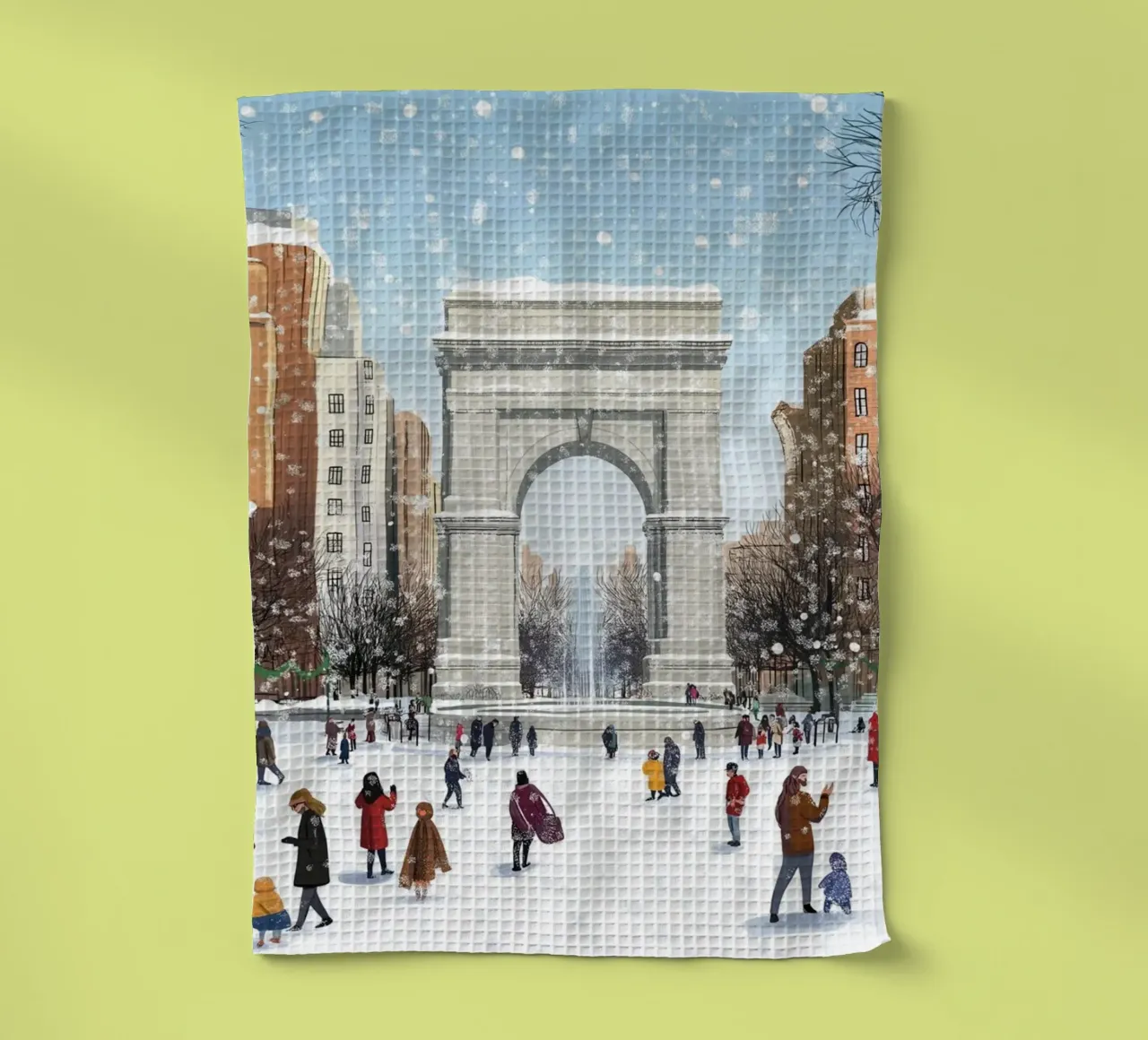 Washington Square Arch - Scène enneigée du parc d'hiver de New York torchon de ClubArt