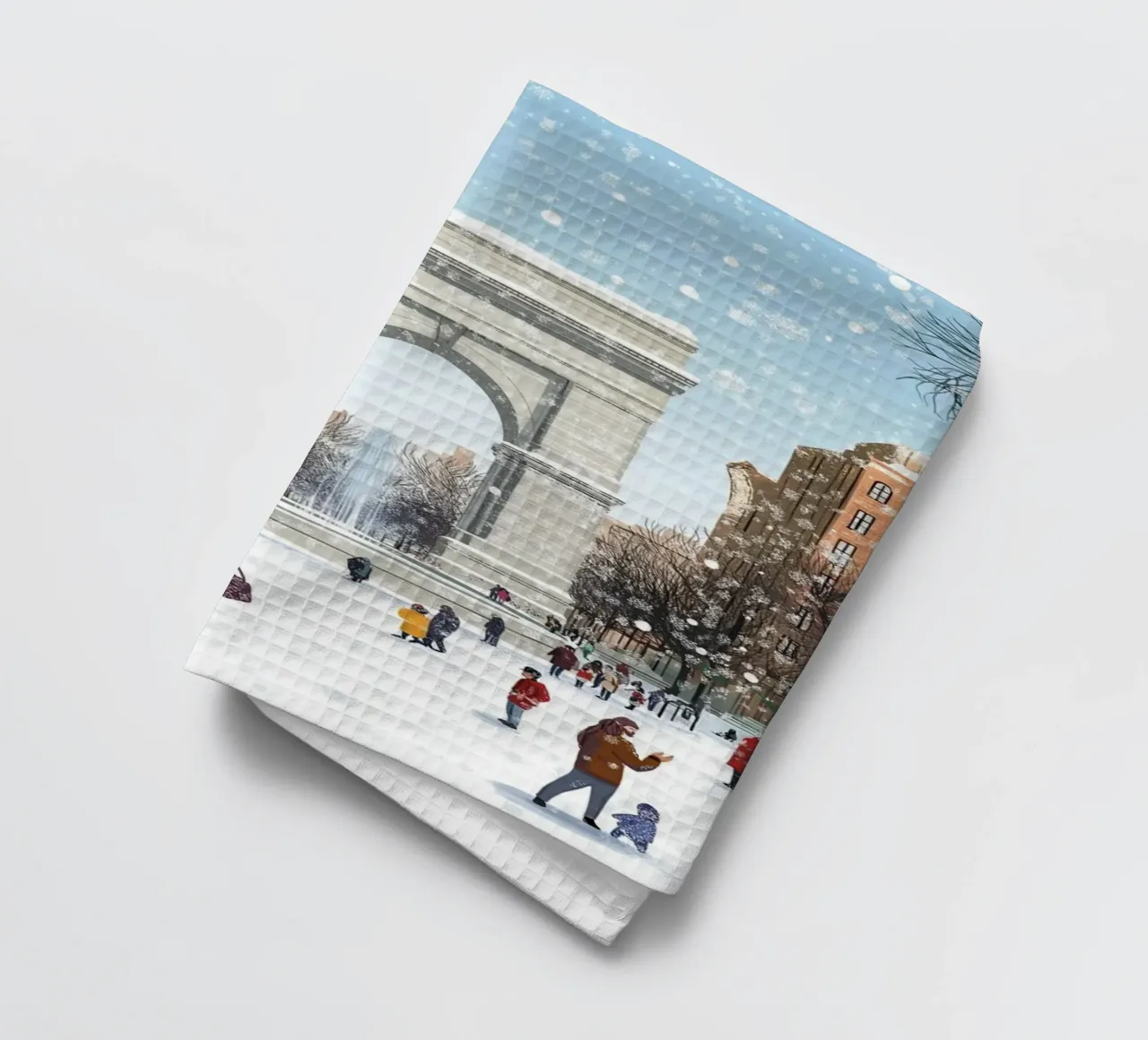 Washington Square Arch - Scène enneigée du parc d'hiver de New York torchon de ClubArt