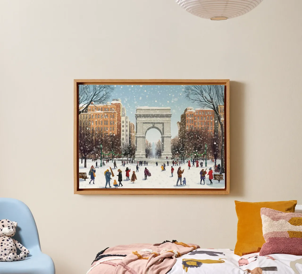 Arco di Washington Square - Scena innevata del parco invernale di New York tela con Cornice a cassetta da ClubArt