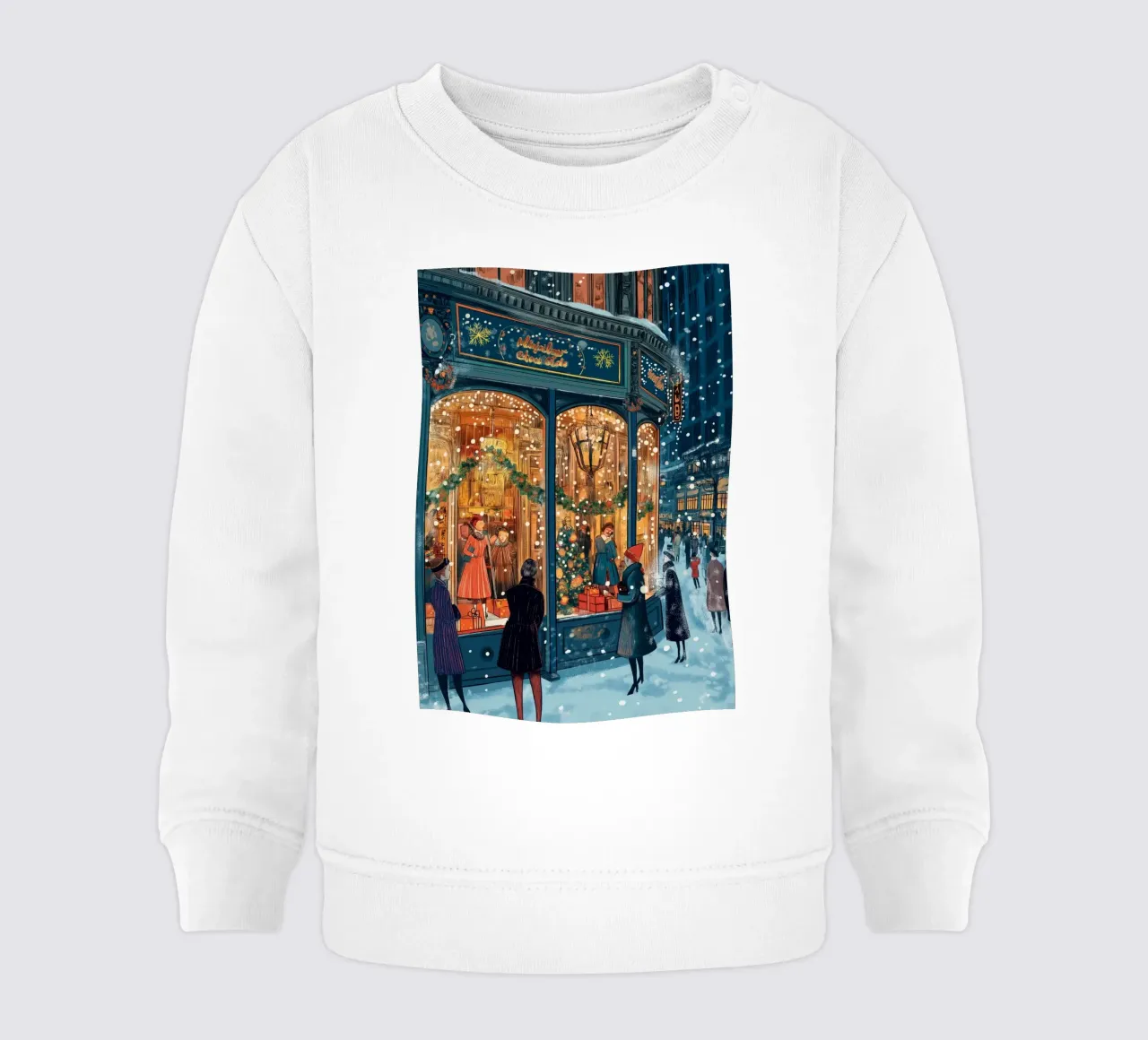 Escaparate festivo - Escena nevada de compras navideñas sudadera de bebé de ClubArt