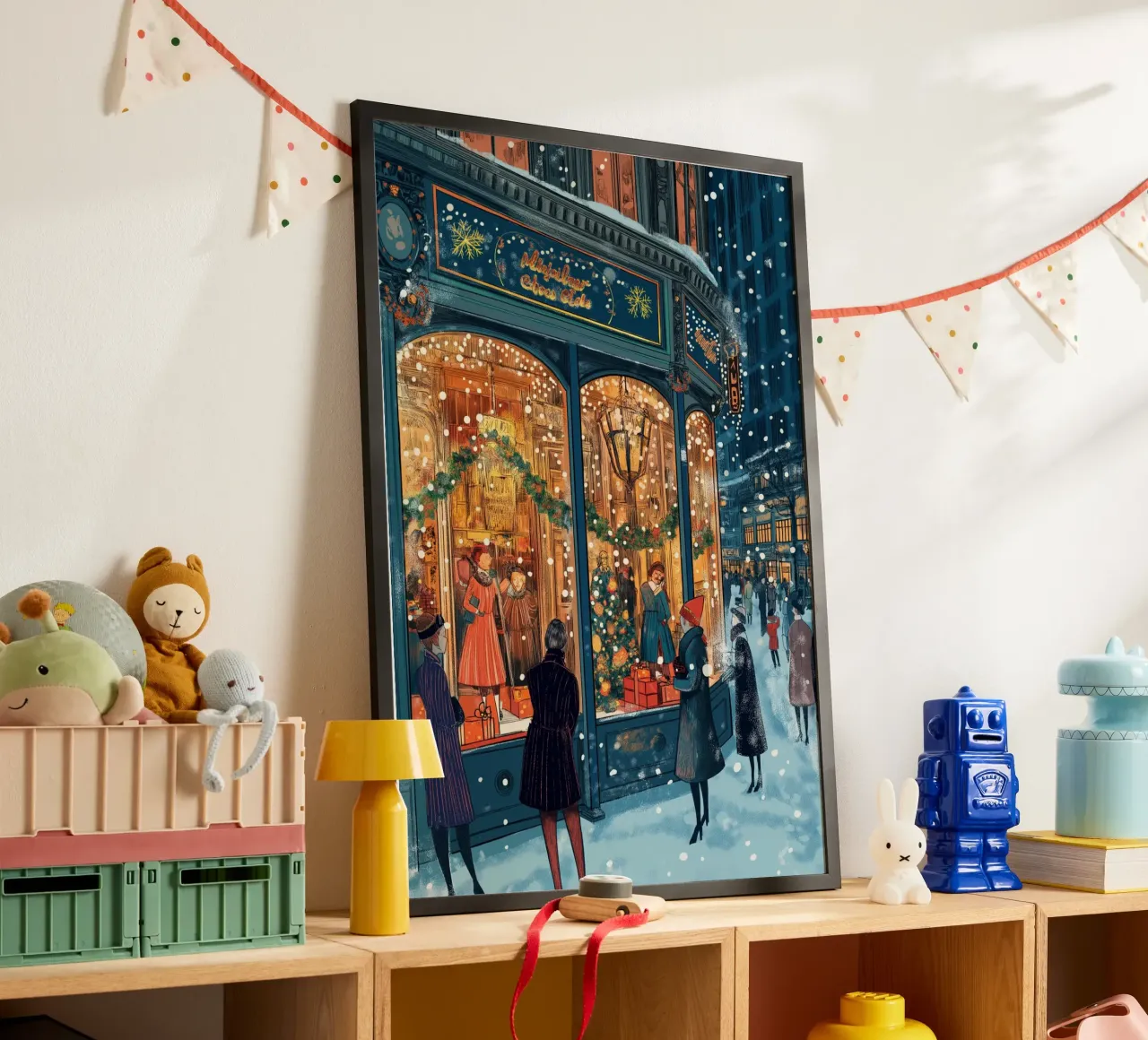 Escaparate festivo - Escena nevada de compras navideñas hahnemühle de ClubArt