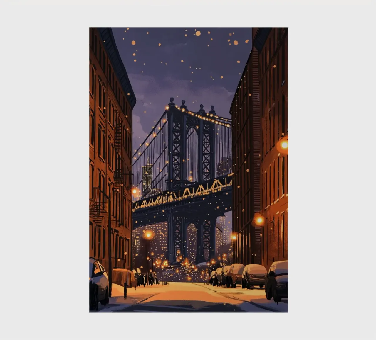 DUMBO Winter Night - Manhattan Bridge Snow Scene Kunst Notizbuch von ClubArt