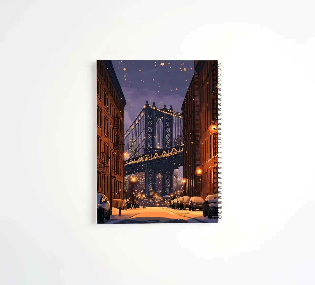 DUMBO Winter Night - Manhattan Bridge Snow Scene Art spiral notebook by ClubArt
