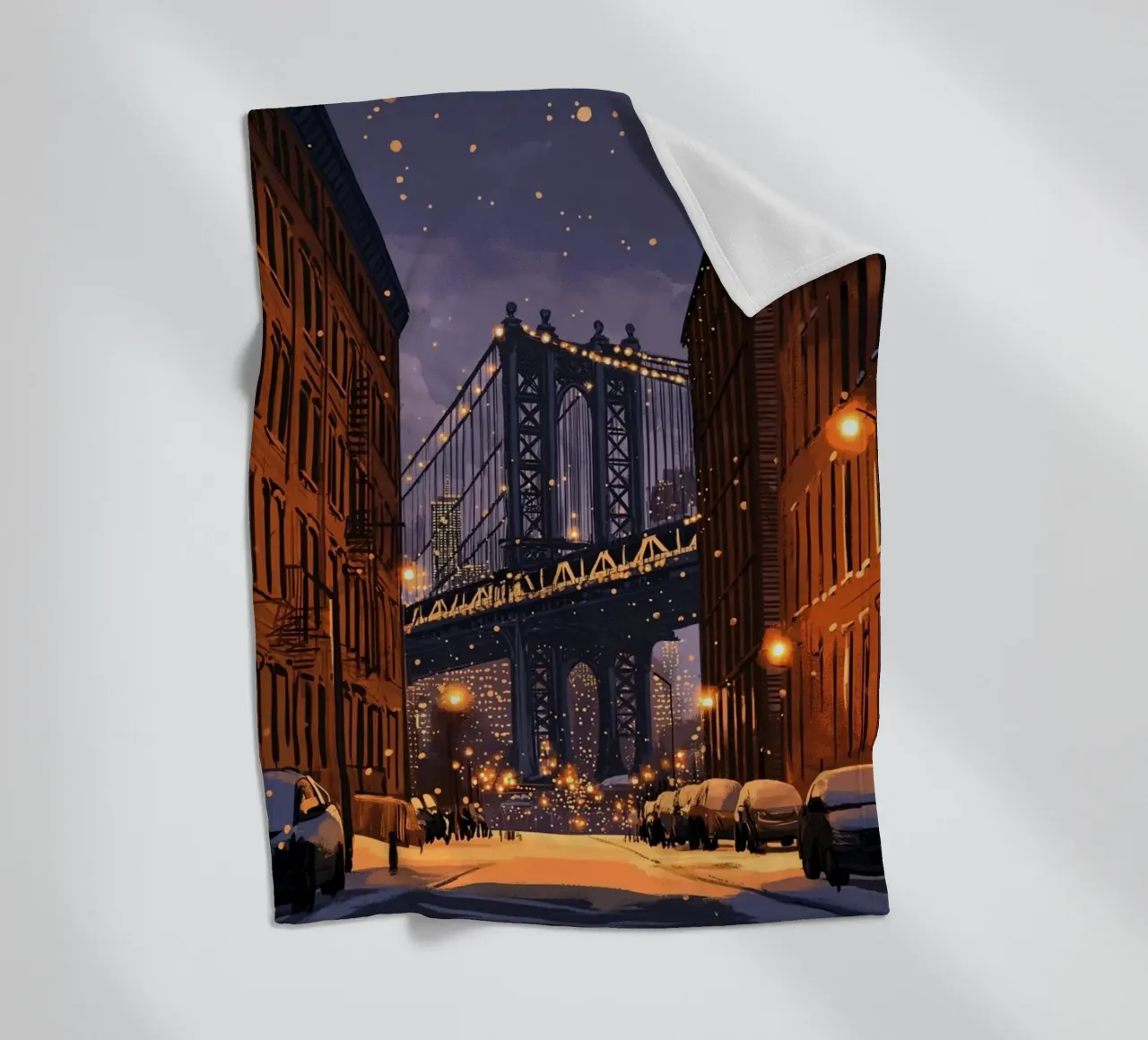 Notte d'inverno a DUMBO - Scena di neve sul ponte di Manhattan coperta in pile da ClubArt