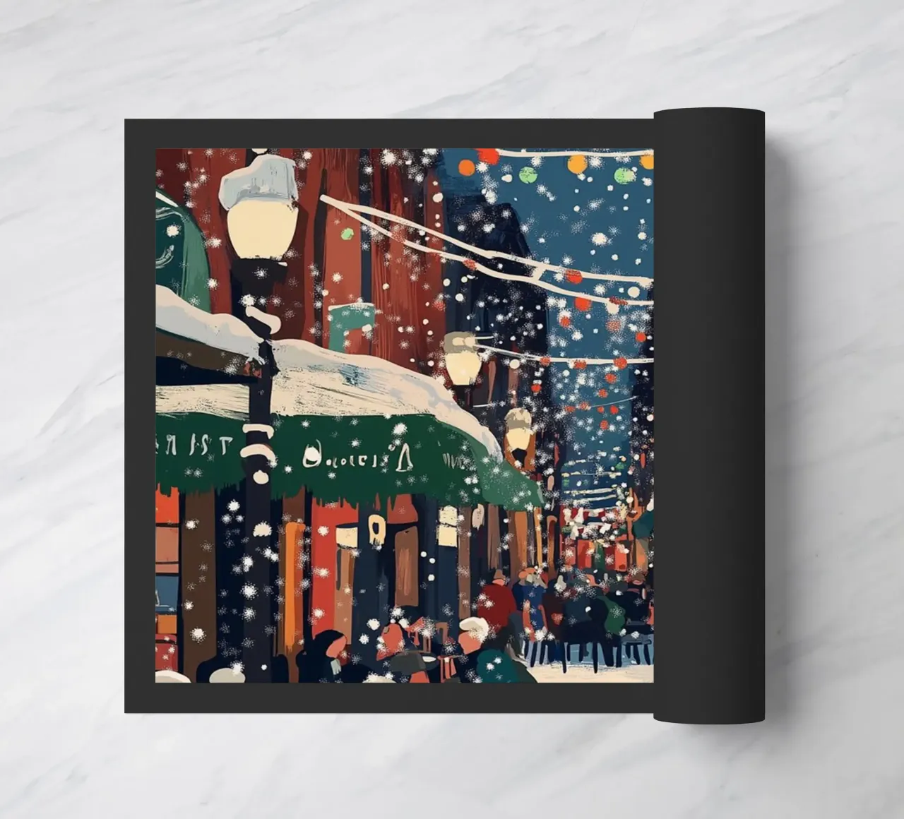 Bistro Street in festa - Scena di ristorazione all'aperto innevata zerbino da ClubArt