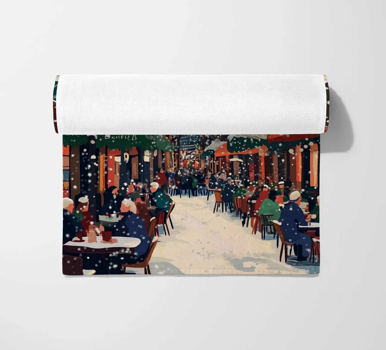Bistro Street in festa - Scena di ristorazione all'aperto innevata telo mare da ClubArt