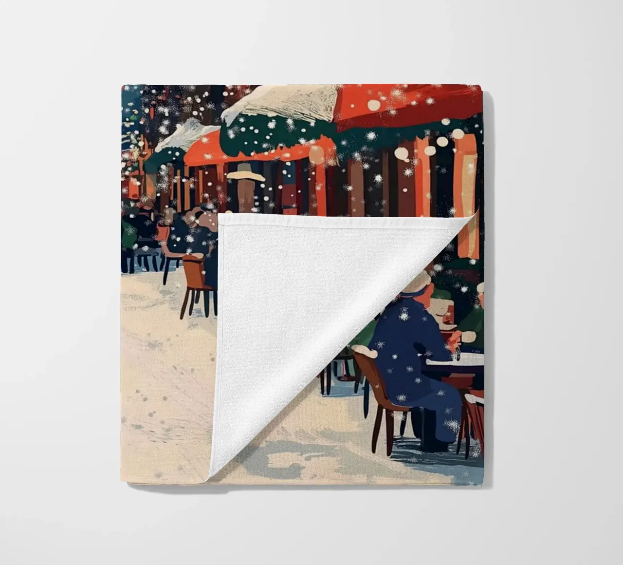 Bistro Street in festa - Scena di ristorazione all'aperto innevata telo mare da ClubArt
