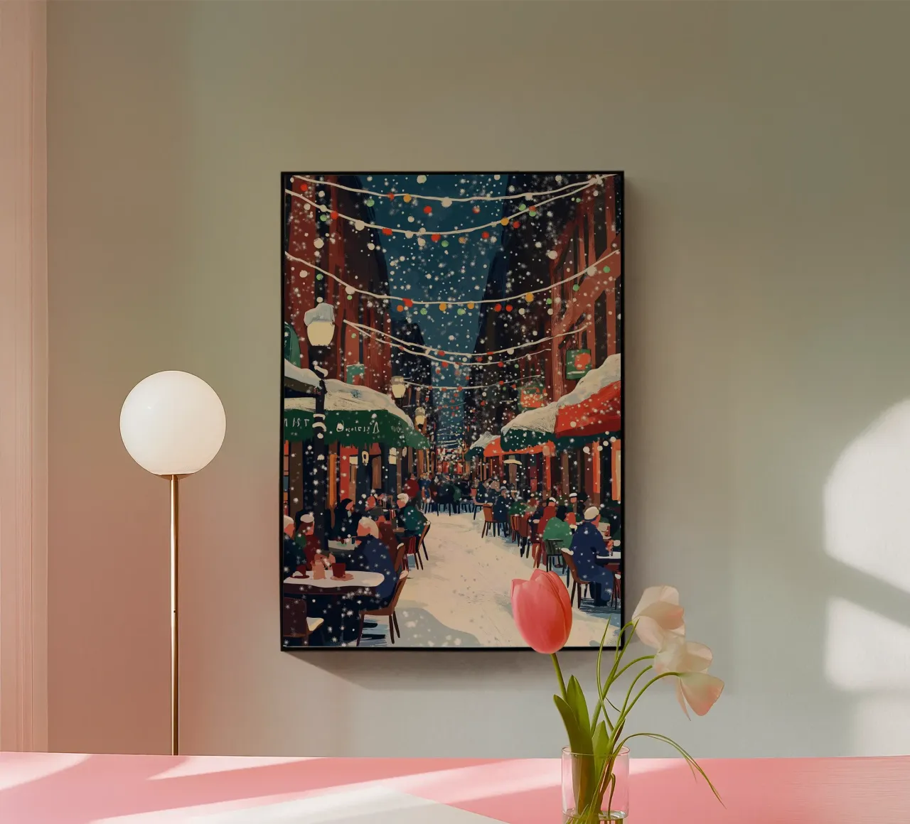 Bistro Street in festa - Scena di ristorazione all'aperto innevata plexiglass da ClubArt