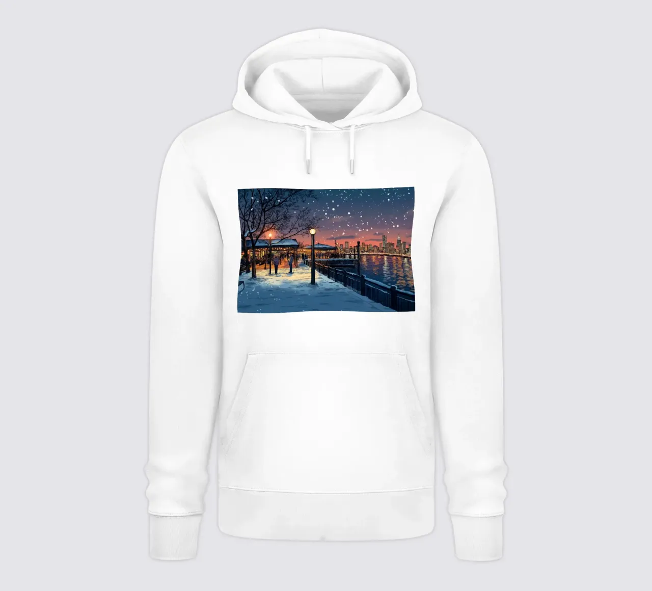 Tramonto sul molo innevato - Raduno invernale sul lungomare di New York felpa con cappuccio da ClubArt