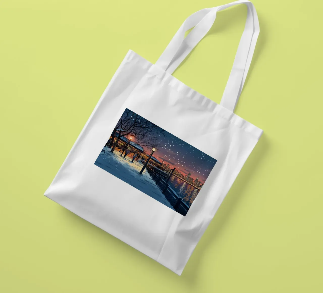 Tramonto sul molo innevato - Raduno invernale sul lungomare di New York borsa in juta da ClubArt
