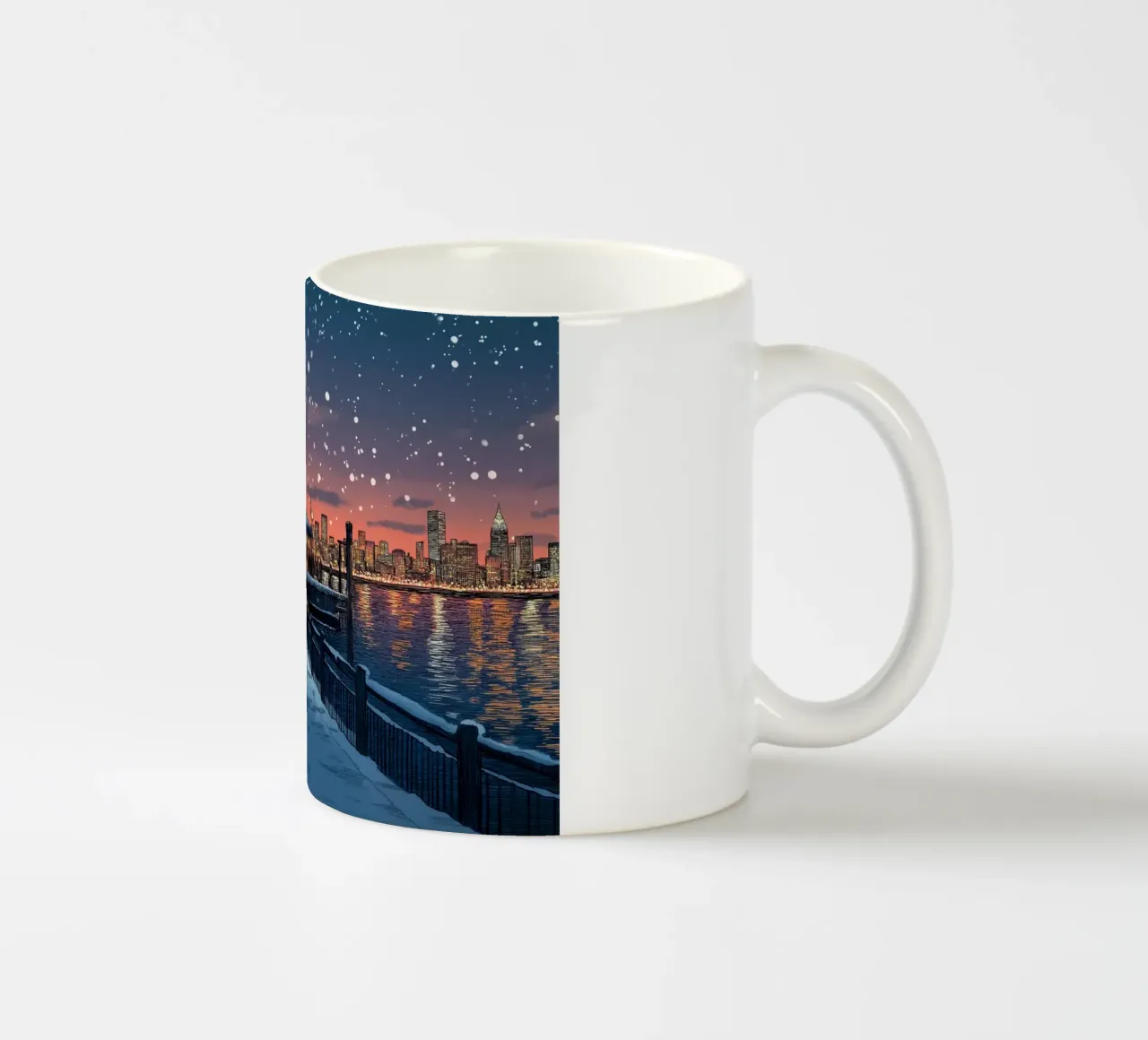 Tramonto sul molo innevato - Raduno invernale sul lungomare di New York tazza in ceramica da ClubArt