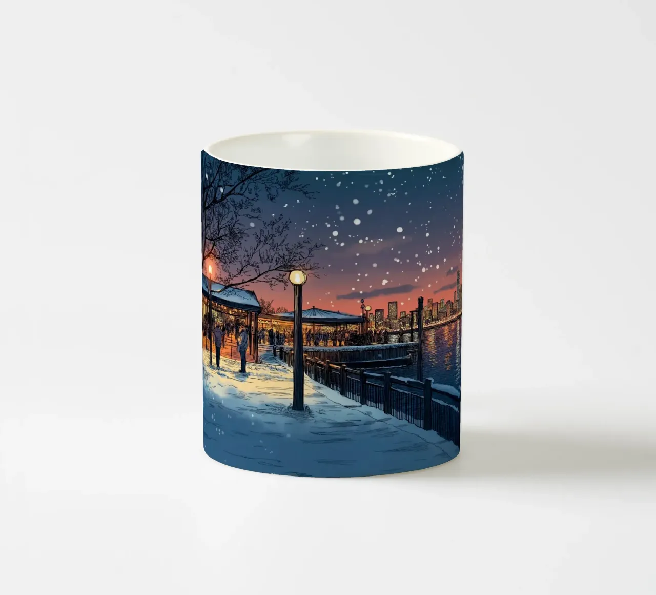 Tramonto sul molo innevato - Raduno invernale sul lungomare di New York tazza in ceramica da ClubArt