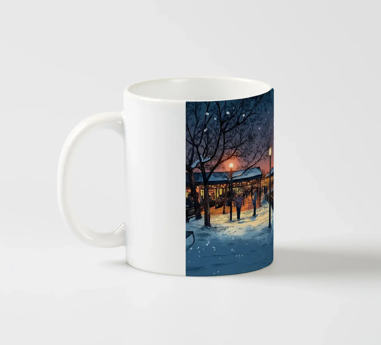 Tramonto sul molo innevato - Raduno invernale sul lungomare di New York tazza in ceramica da ClubArt