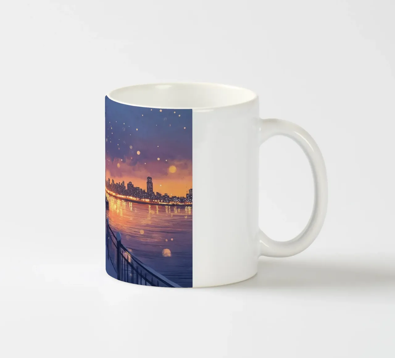Tramonto invernale a Riverside - Bagliore della città innevata tazza in ceramica da ClubArt
