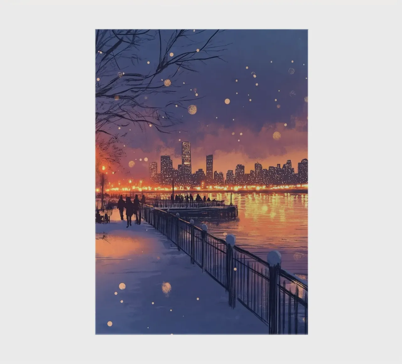 Tramonto invernale a Riverside - Bagliore della città innevata diario da ClubArt