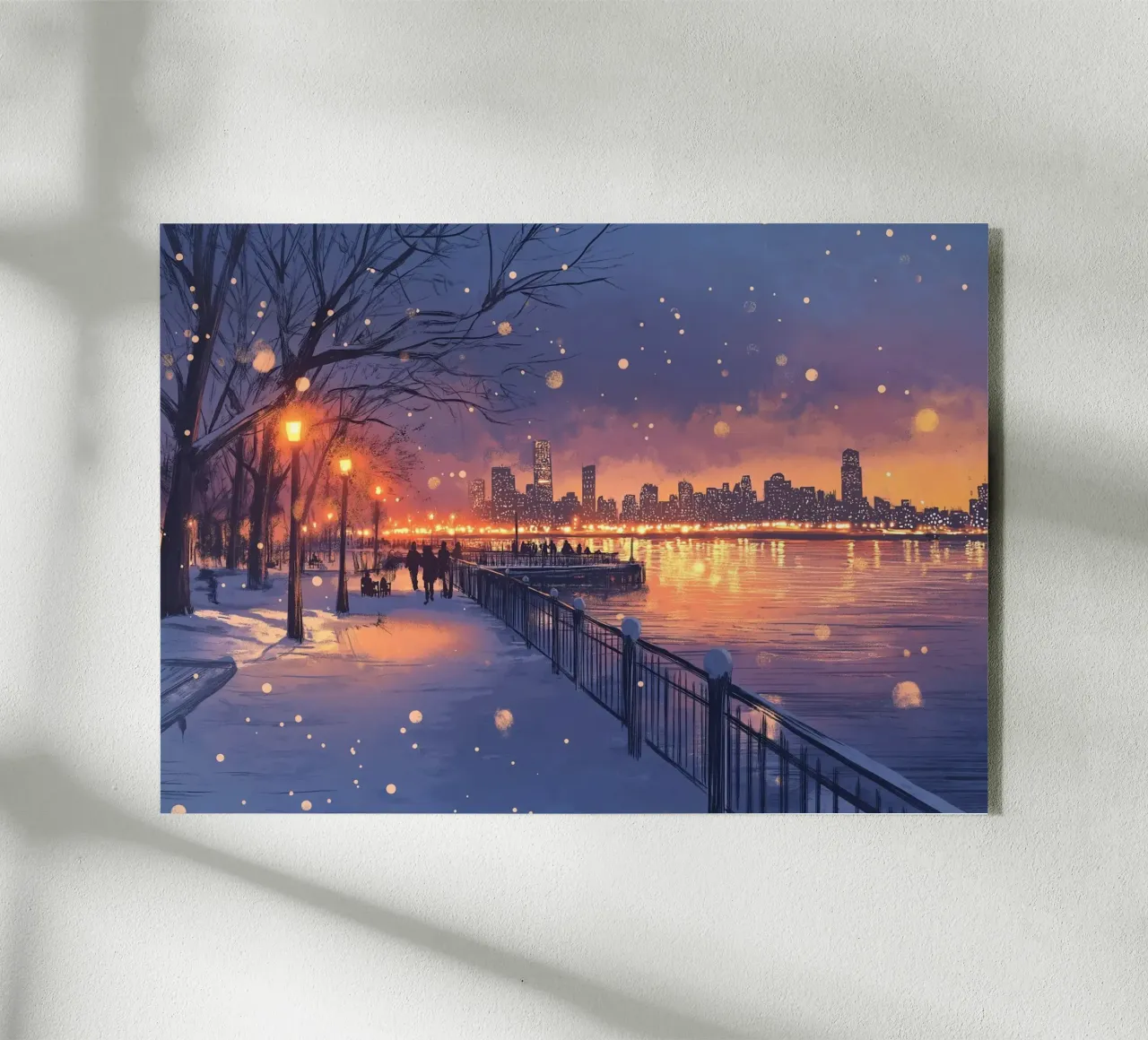 Tramonto invernale a Riverside - Bagliore della città innevata plexiglass da ClubArt