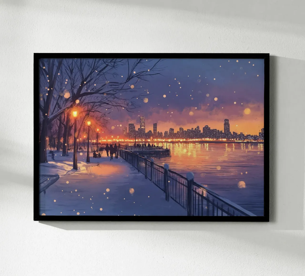 Tramonto invernale a Riverside - Bagliore della città innevata carta hahnemühle da ClubArt