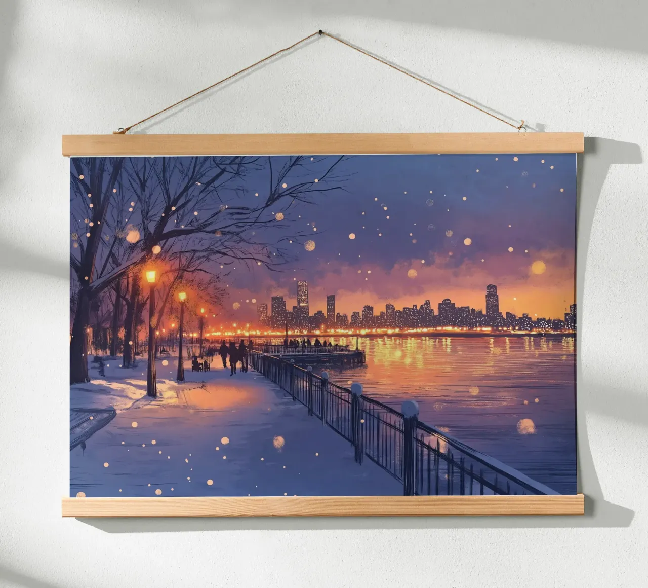 Tramonto invernale a Riverside - Bagliore della città innevata carta hahnemühle da ClubArt