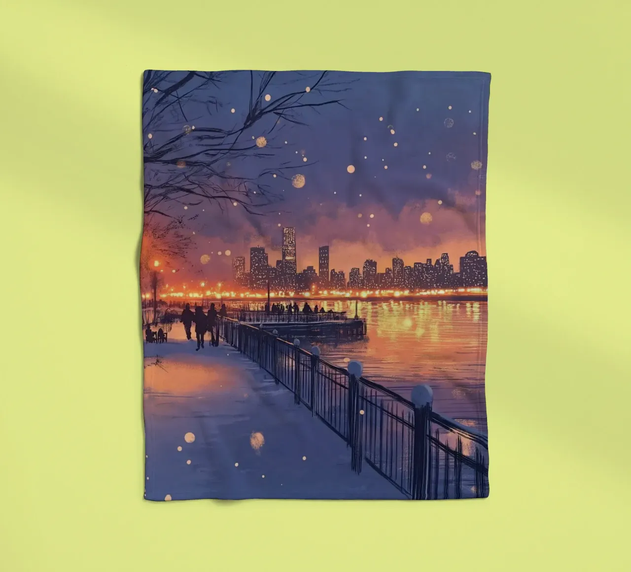 Tramonto invernale a Riverside - Bagliore della città innevata coperta in pile da ClubArt