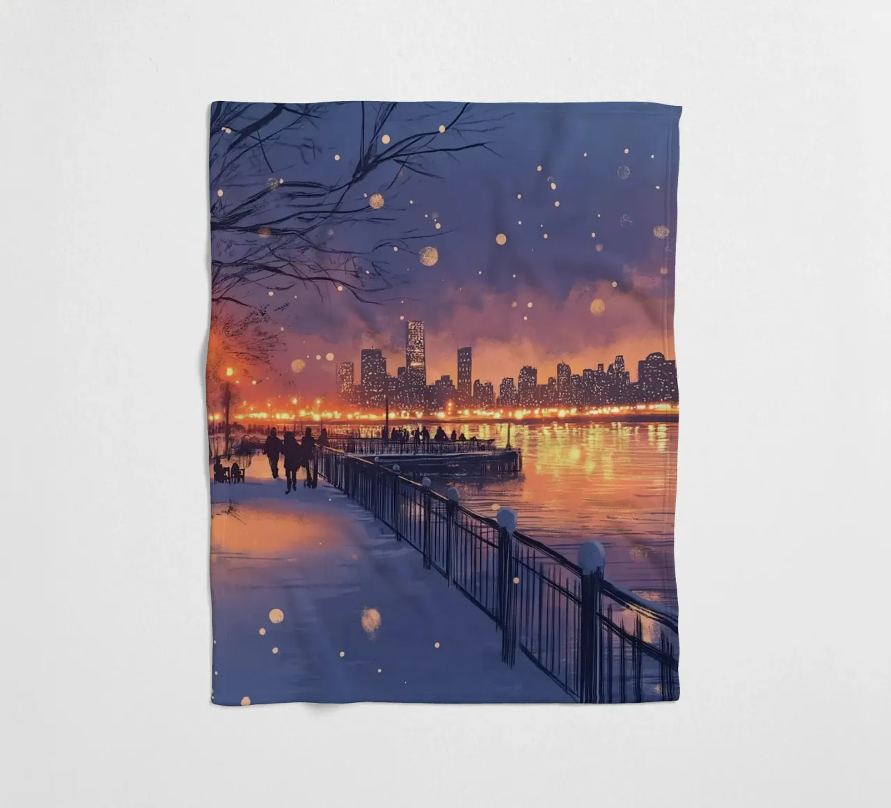 Tramonto invernale a Riverside - Bagliore della città innevata coperta in pile da ClubArt