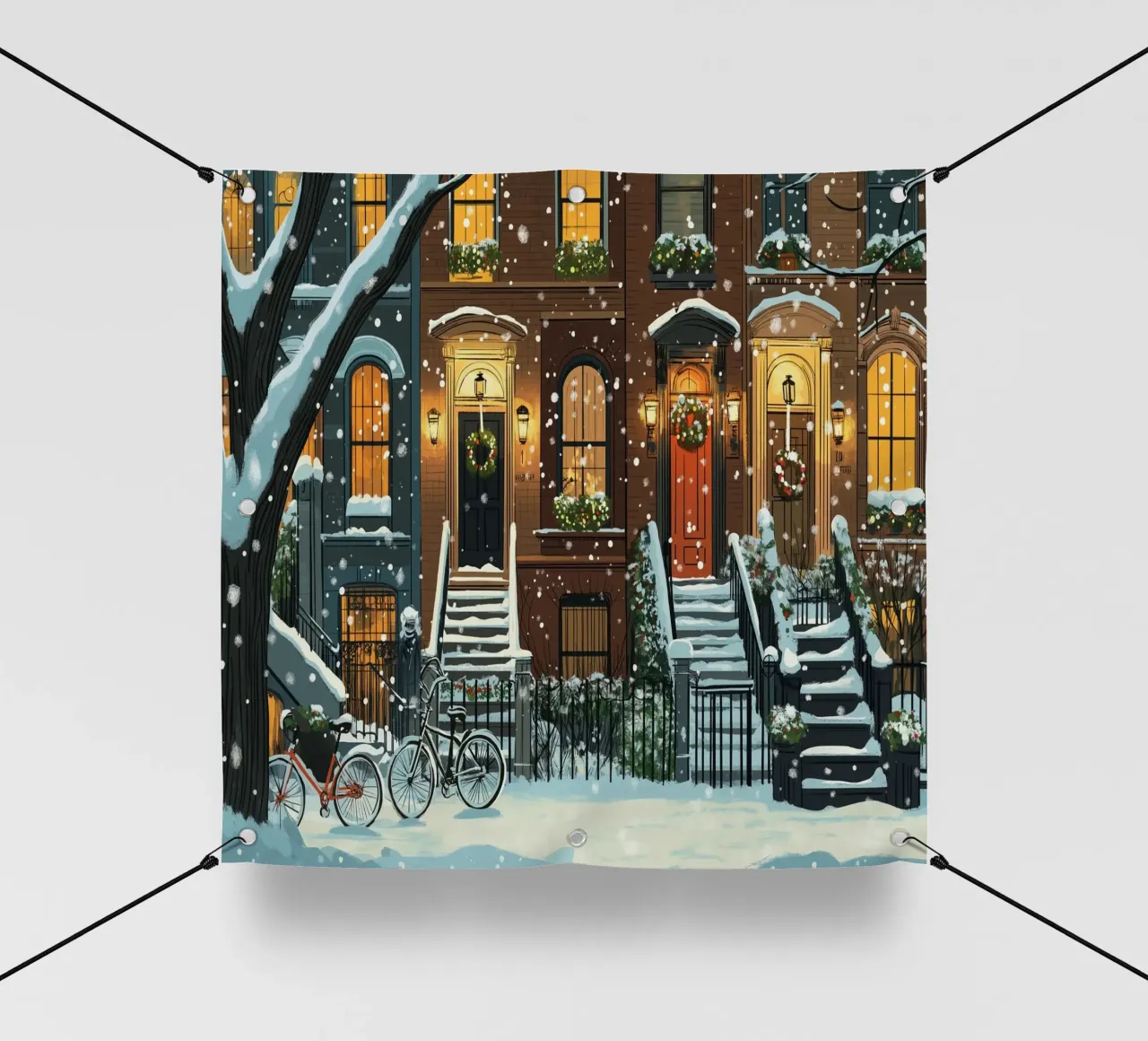 Accogliente Natale in Brownstone - Frontiere innevate della città telo in pvc da ClubArt