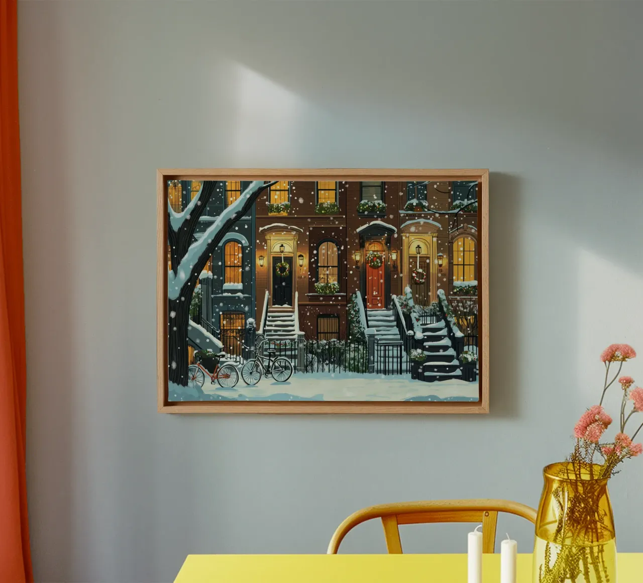 Accogliente Natale in Brownstone - Frontiere innevate della città tela con Cornice a cassetta da ClubArt