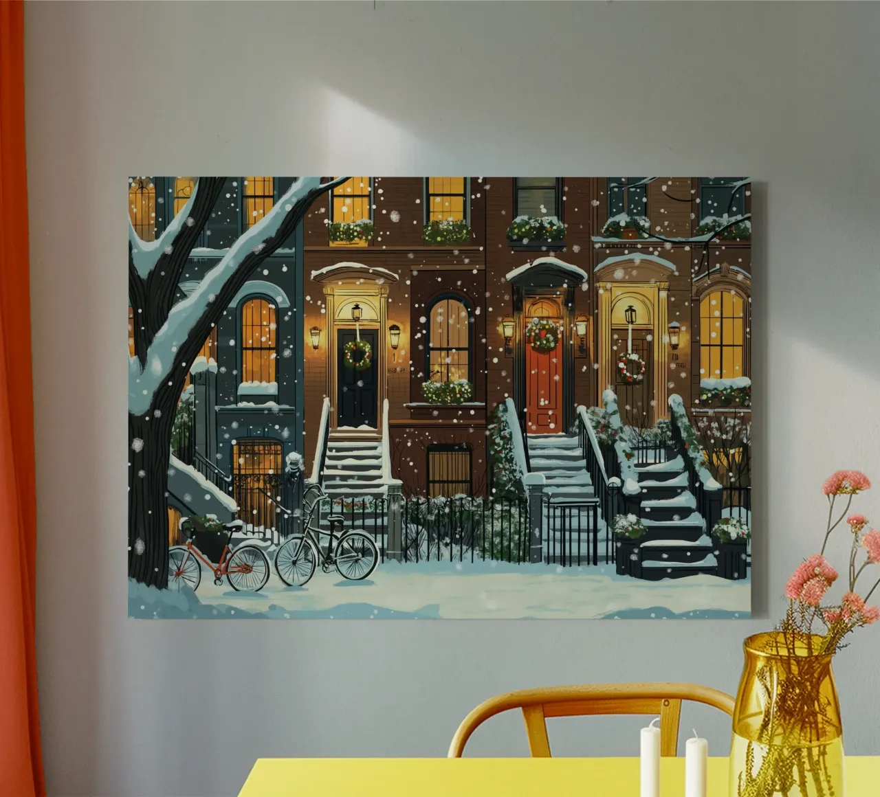 Accogliente Natale in Brownstone - Frontiere innevate della città tela con Cornice a cassetta da ClubArt