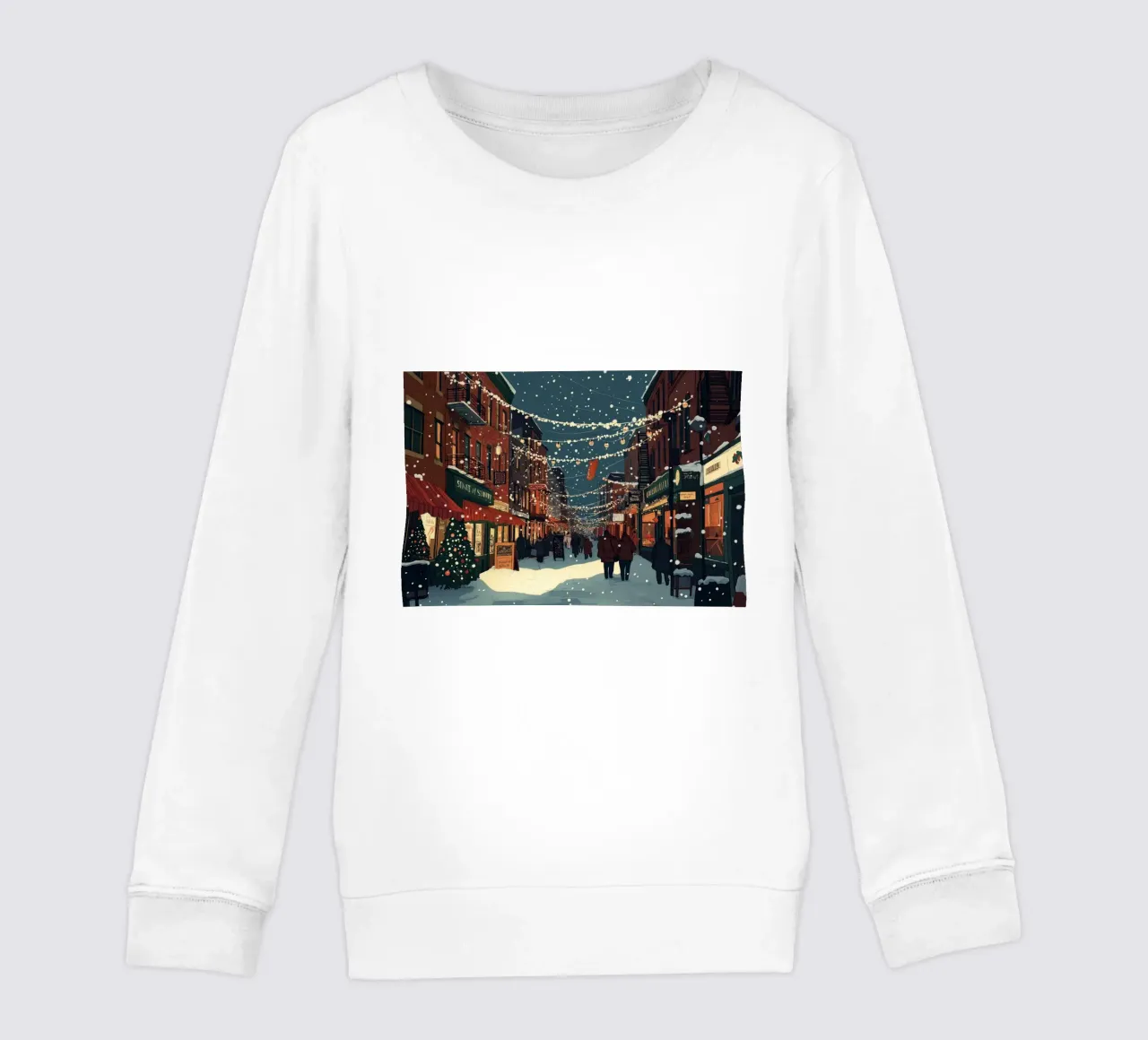 Strada innevata - Scena della città con luci natalizie felpa bambino da ClubArt