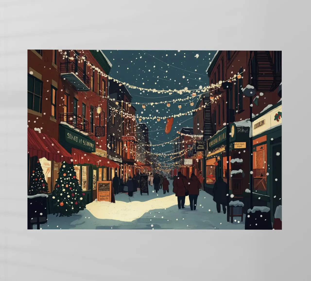 Strada innevata - Scena della città con luci natalizie pellicola backlit da ClubArt