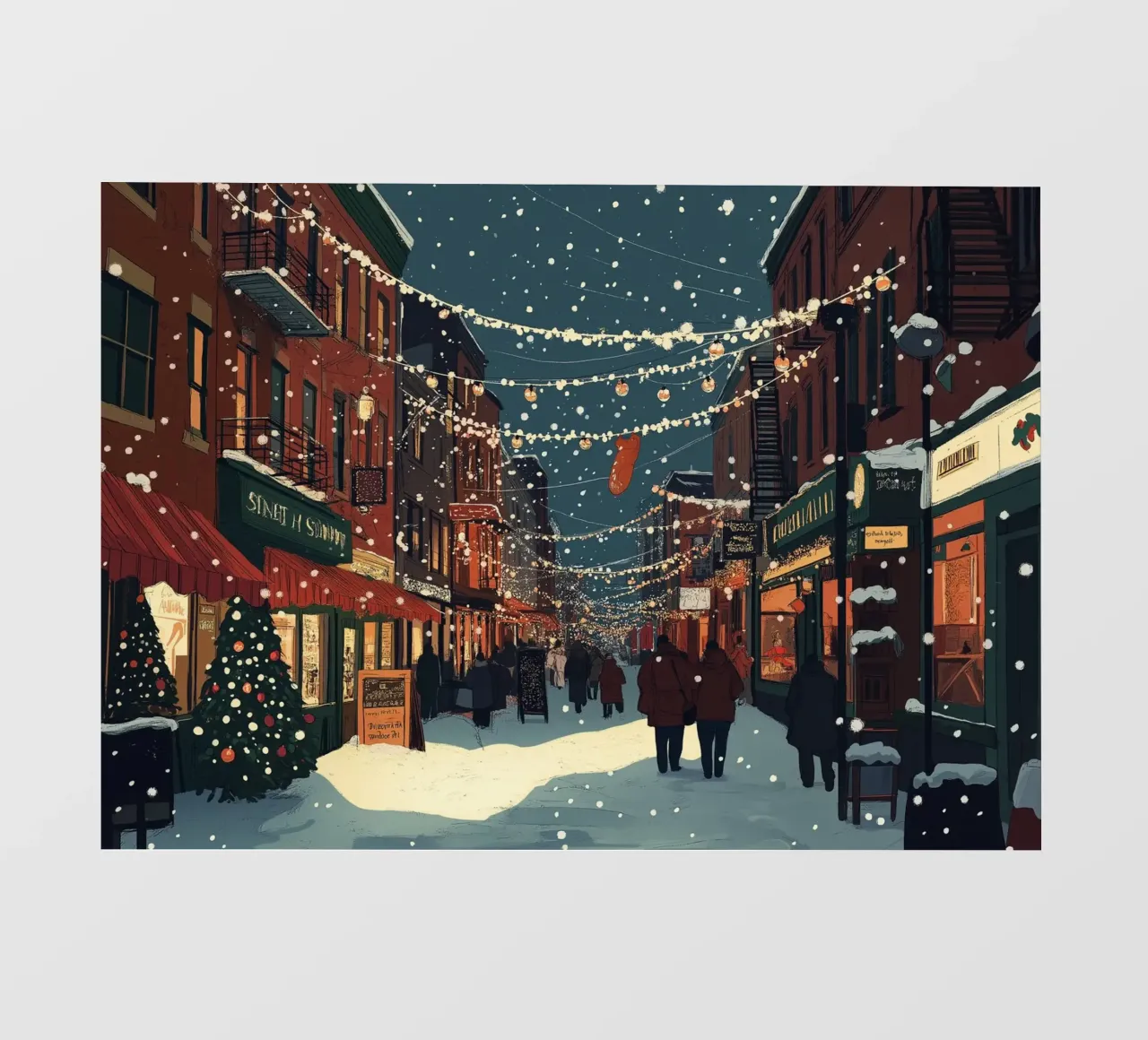 Strada innevata - Scena della città con luci natalizie pellicola backlit da ClubArt