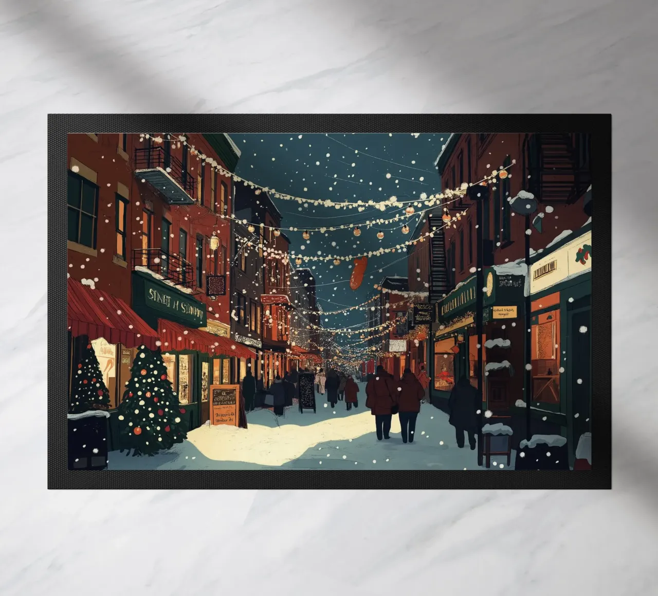 Strada innevata - Scena della città con luci natalizie zerbino da ClubArt