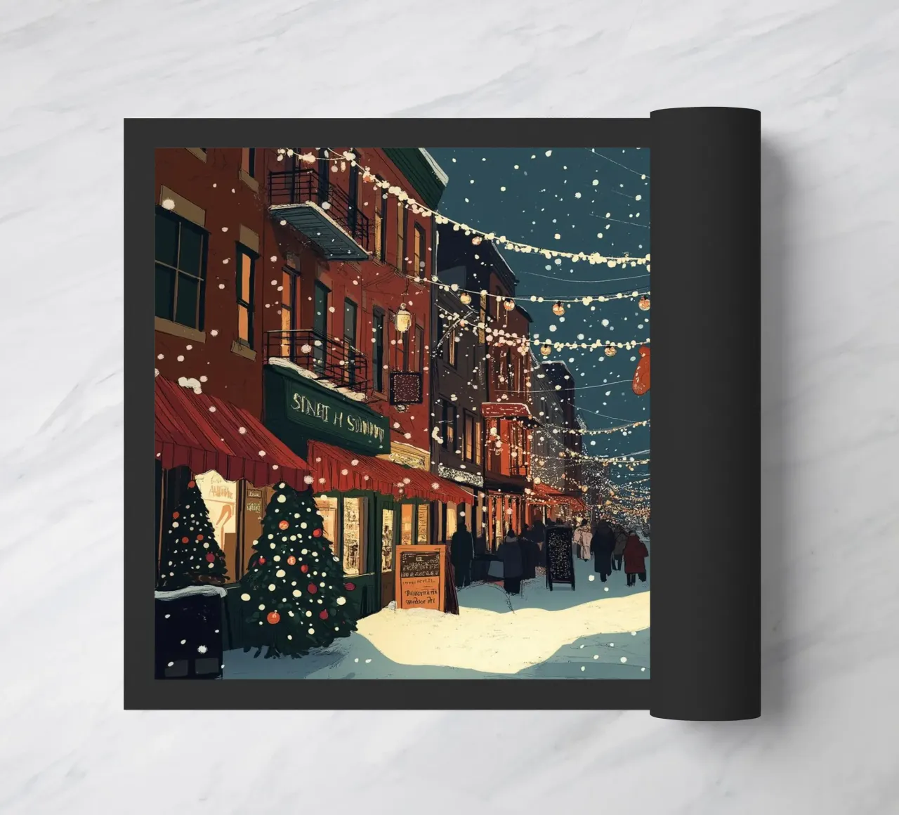 Strada innevata - Scena della città con luci natalizie zerbino da ClubArt