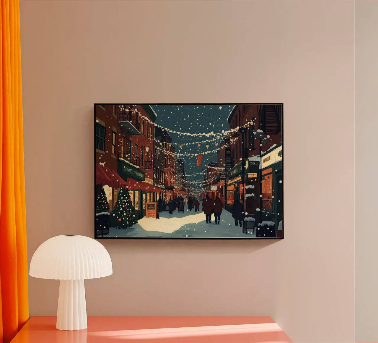 Strada innevata - Scena della città con luci natalizie plexiglass da ClubArt