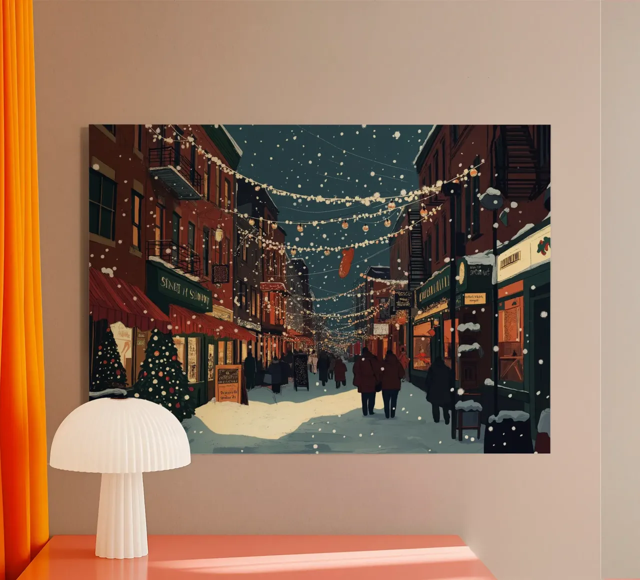 Strada innevata - Scena della città con luci natalizie plexiglass da ClubArt
